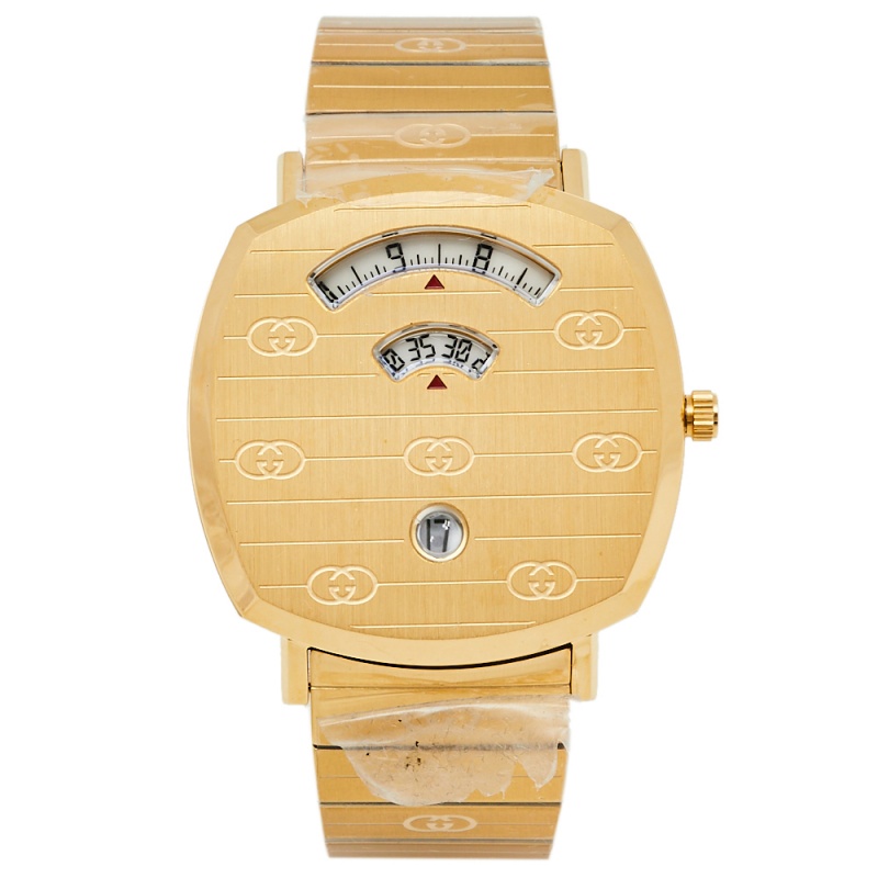 Pre-owned Gucci Yellow Gold Pvd Stainless Steel Grip Ya157409 Men's Wristwatch 38 Mm In White