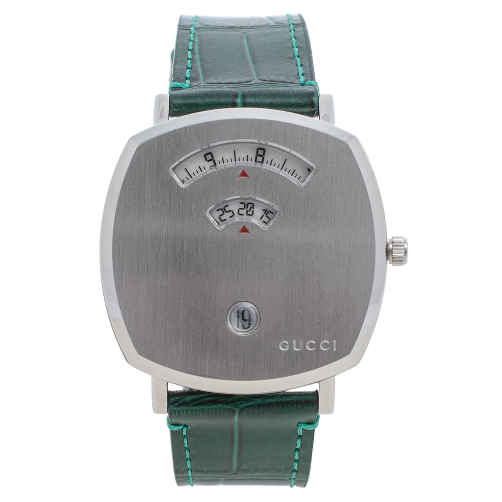 Pre-owned Gucci Stainless Steel & Alligator Leather Grip Ya157414 Men's Wristwatch 38 Mm In White