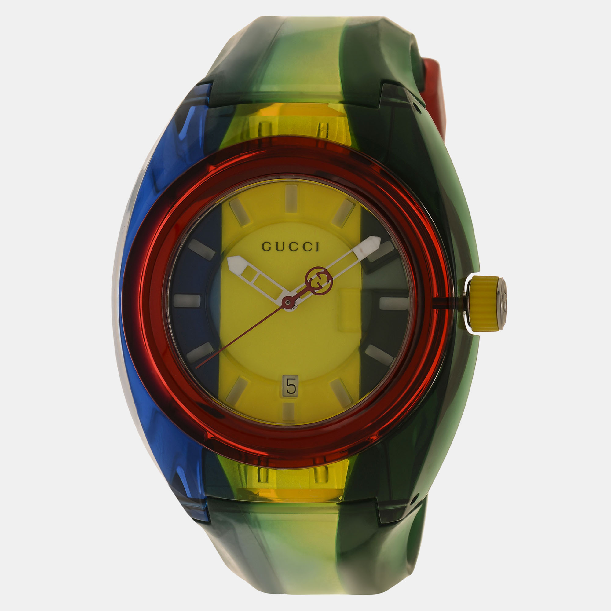 Pre-owned Gucci Sync Date Nylon Multi-color Quartz Men's Watch 46 Mm In Multicolor
