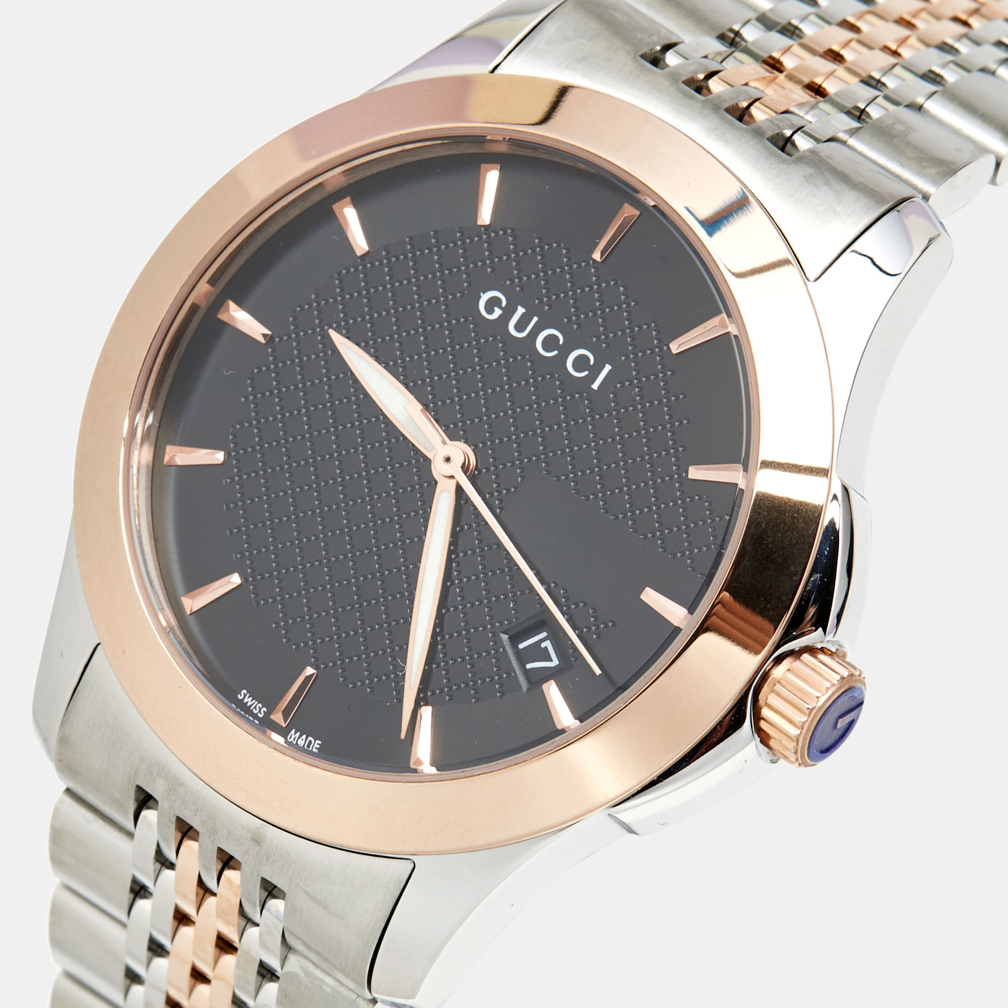 

Gucci Black Two Tone Stainless Steel G-Timeless YA126410 Men's Wristwatch, Silver