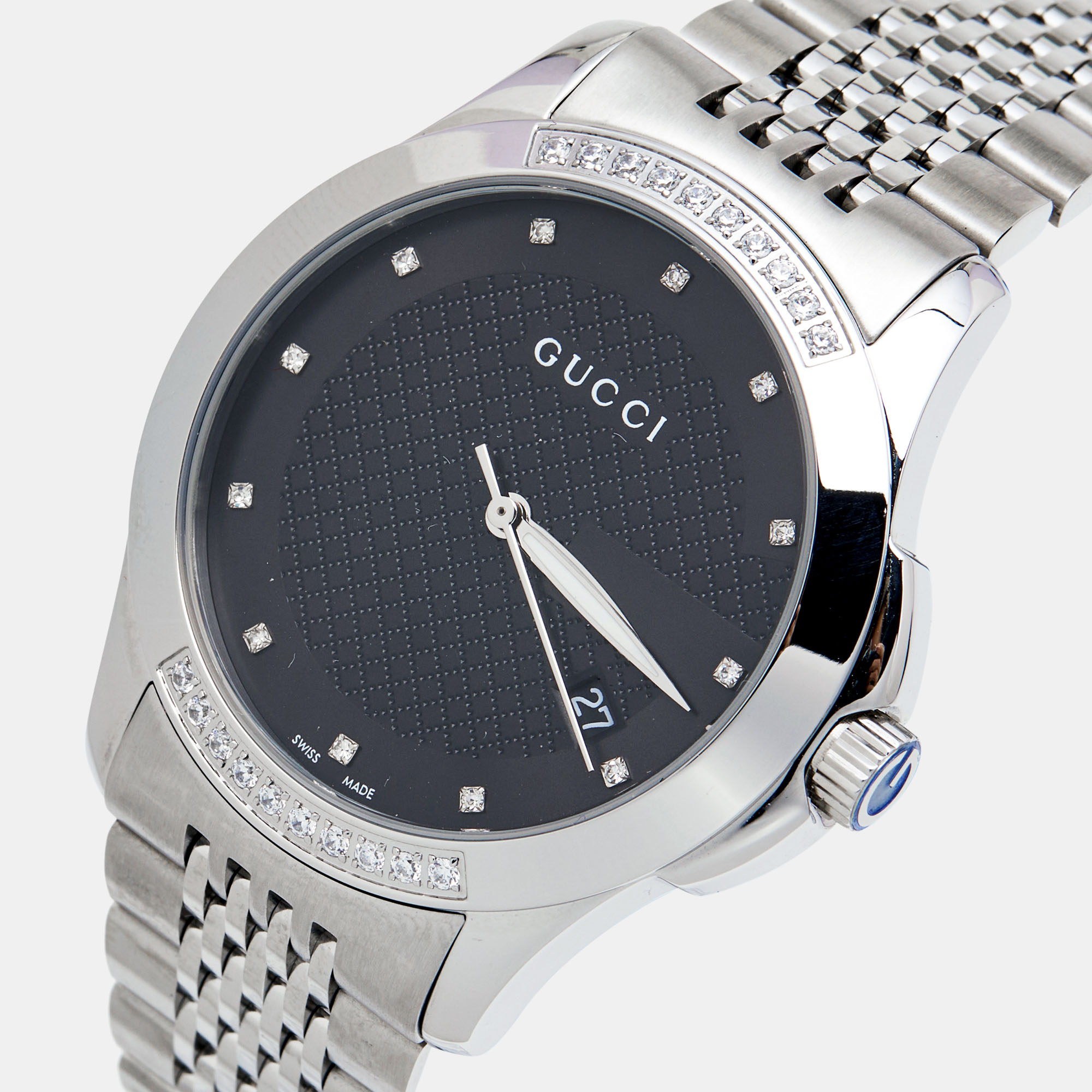 

Gucci Black Stainless Steel G-Timeless YA126408 Unisex Wristwatch, Silver
