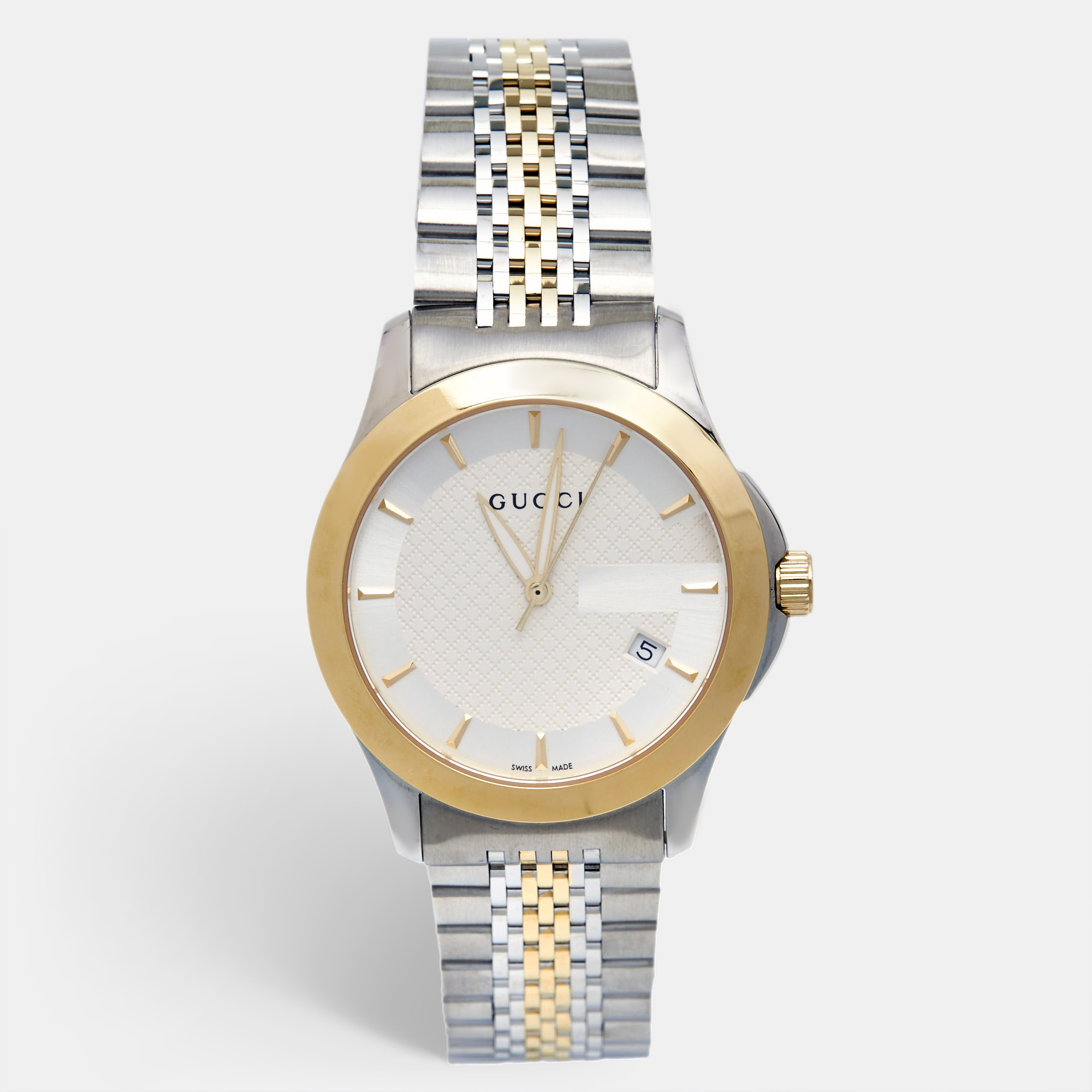 

Gucci Silver Two Tone Stainless Steel G-Timeless