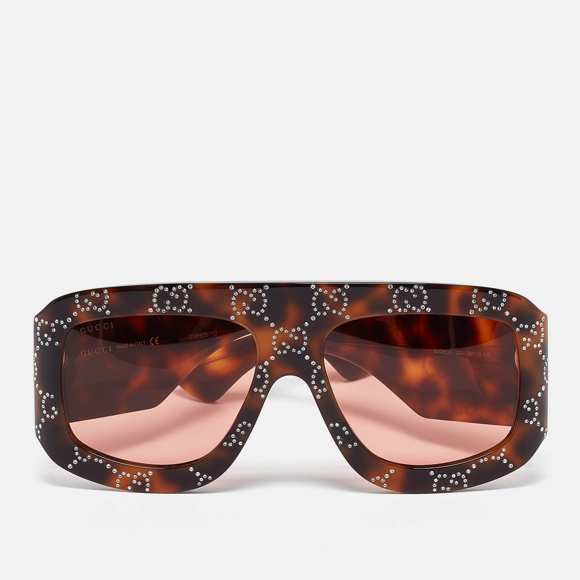 

Gucci Tortoise GG0983S GG Crystals Mask Sunglasses, Brown