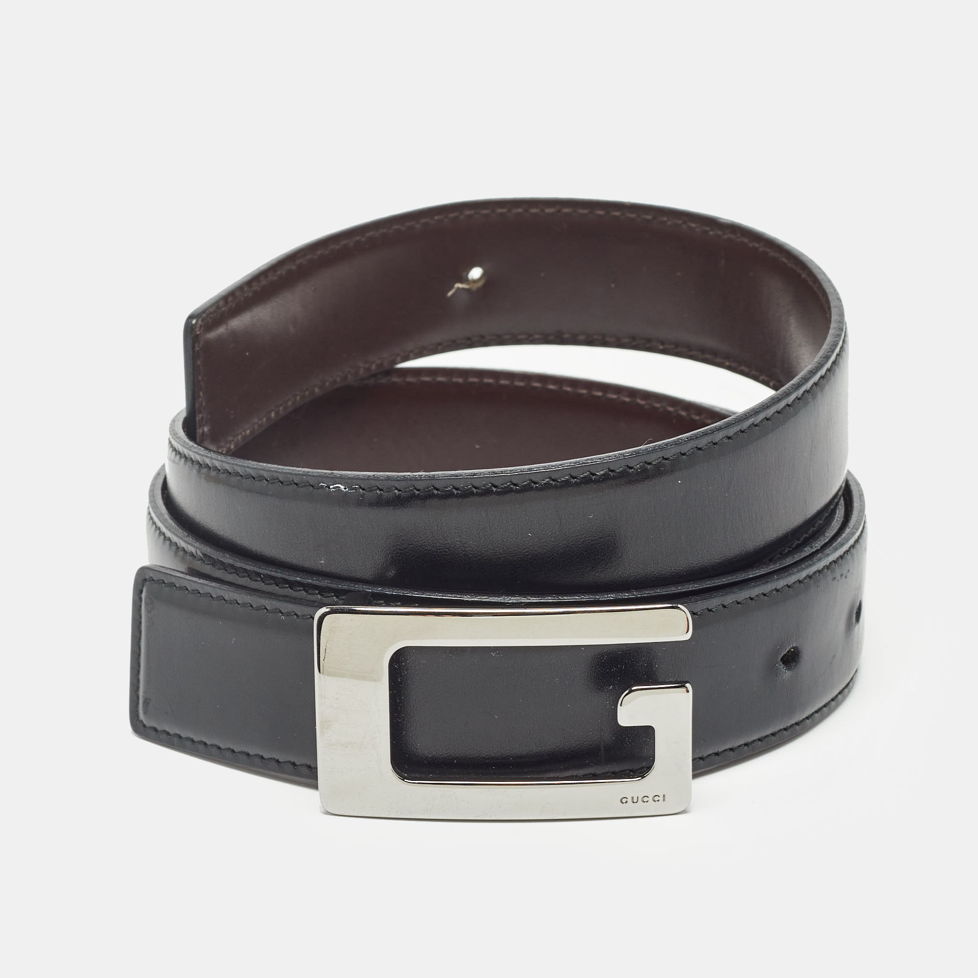 

Gucci Black/Brown Leather G Square Buckle Reversible Belt