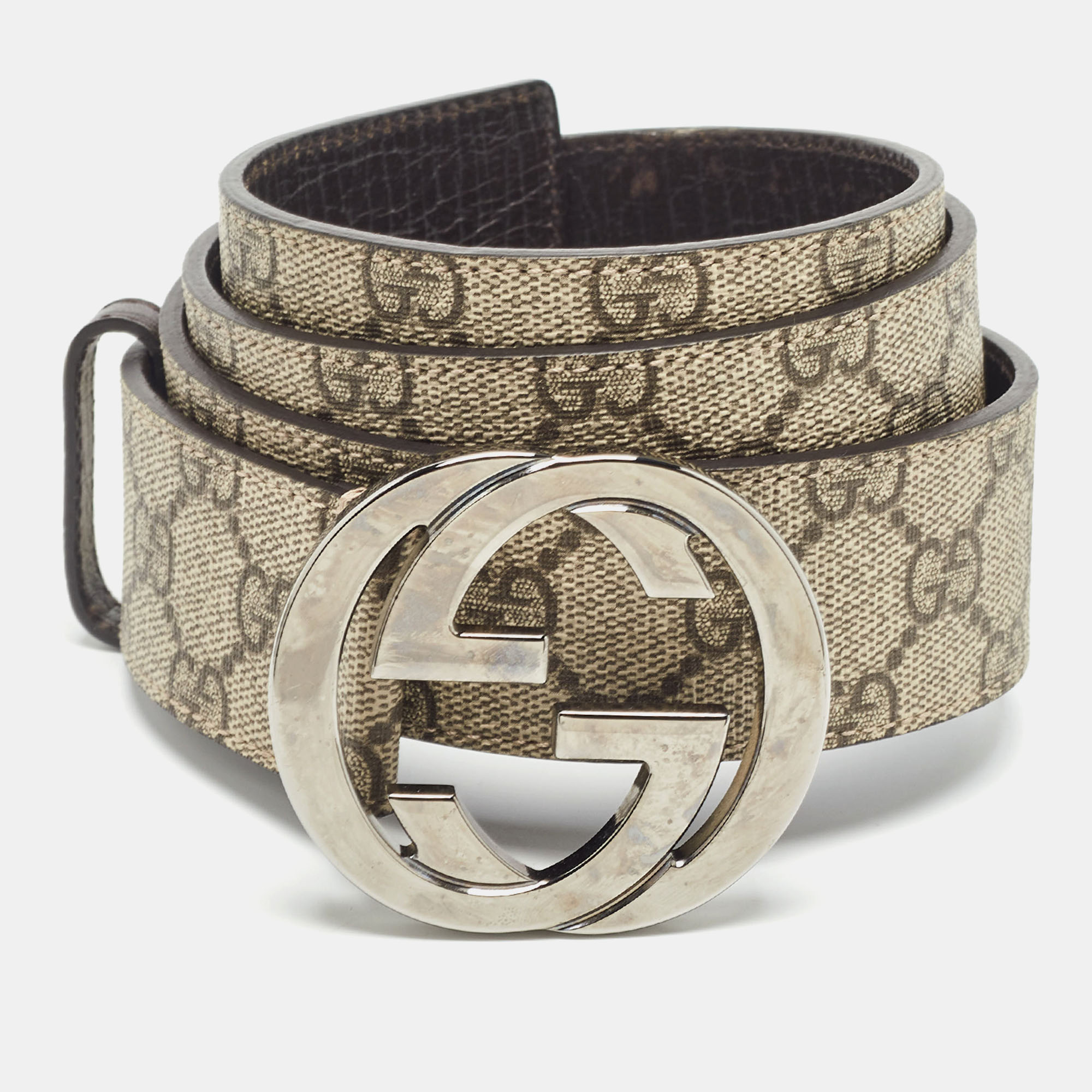 

Gucci Beige/Brown GG Supreme Canvas Interlocking G Buckle Belt