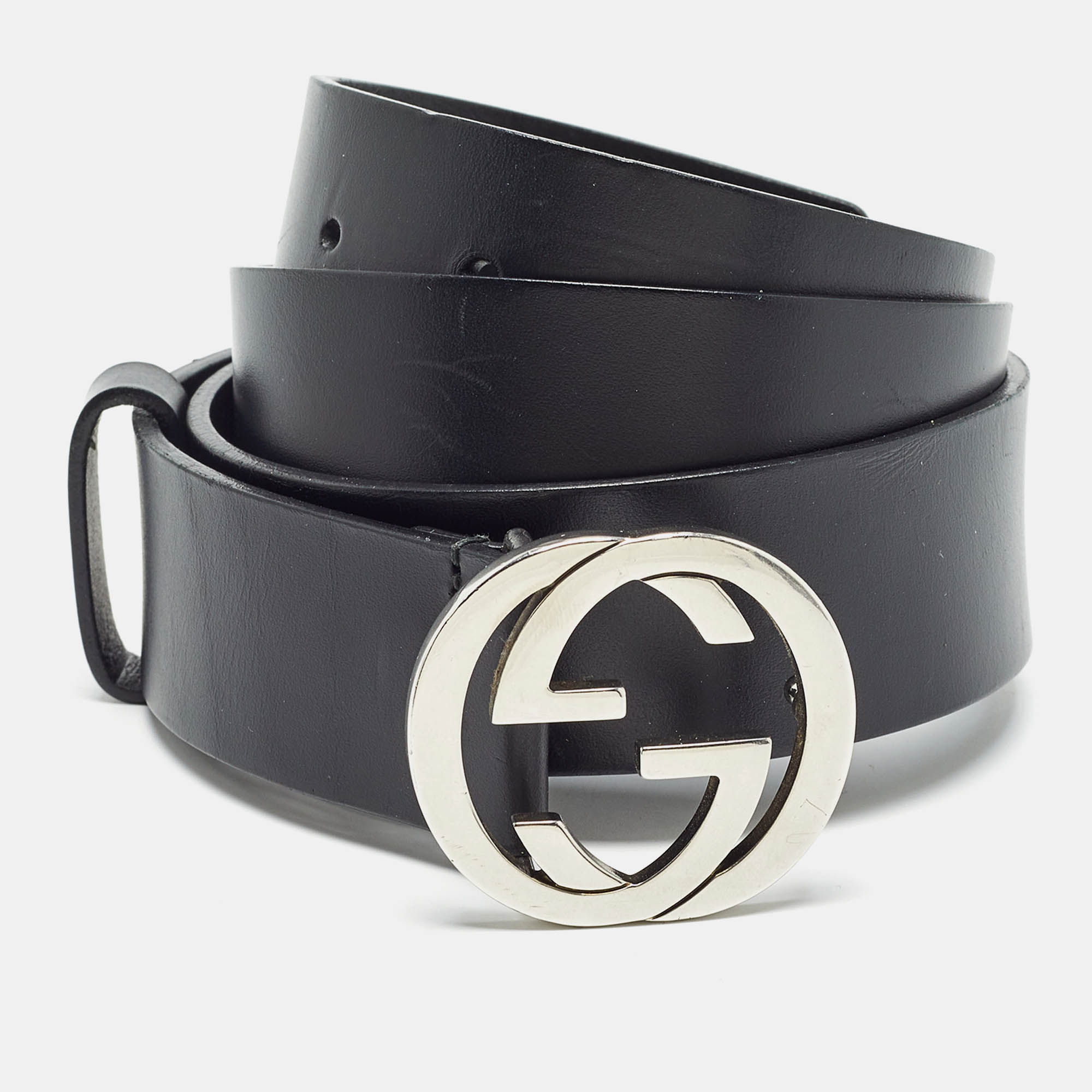 

Gucci Black Leather Interlocking G Buckle Belt
