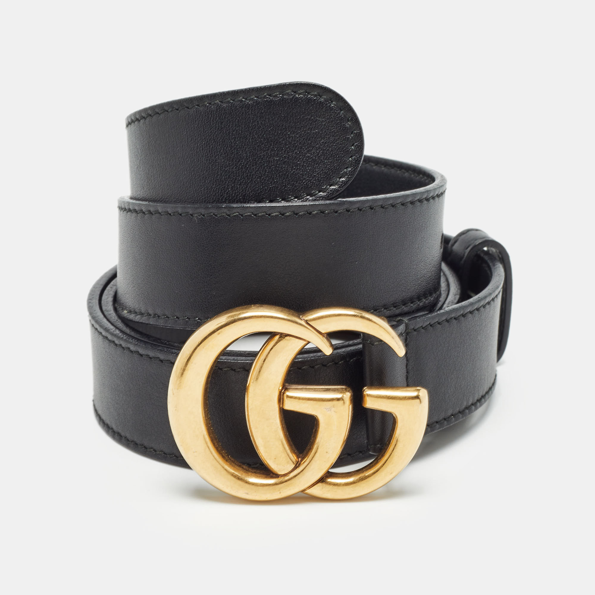 

Gucci Black Leather GG Marmont Slim Belt