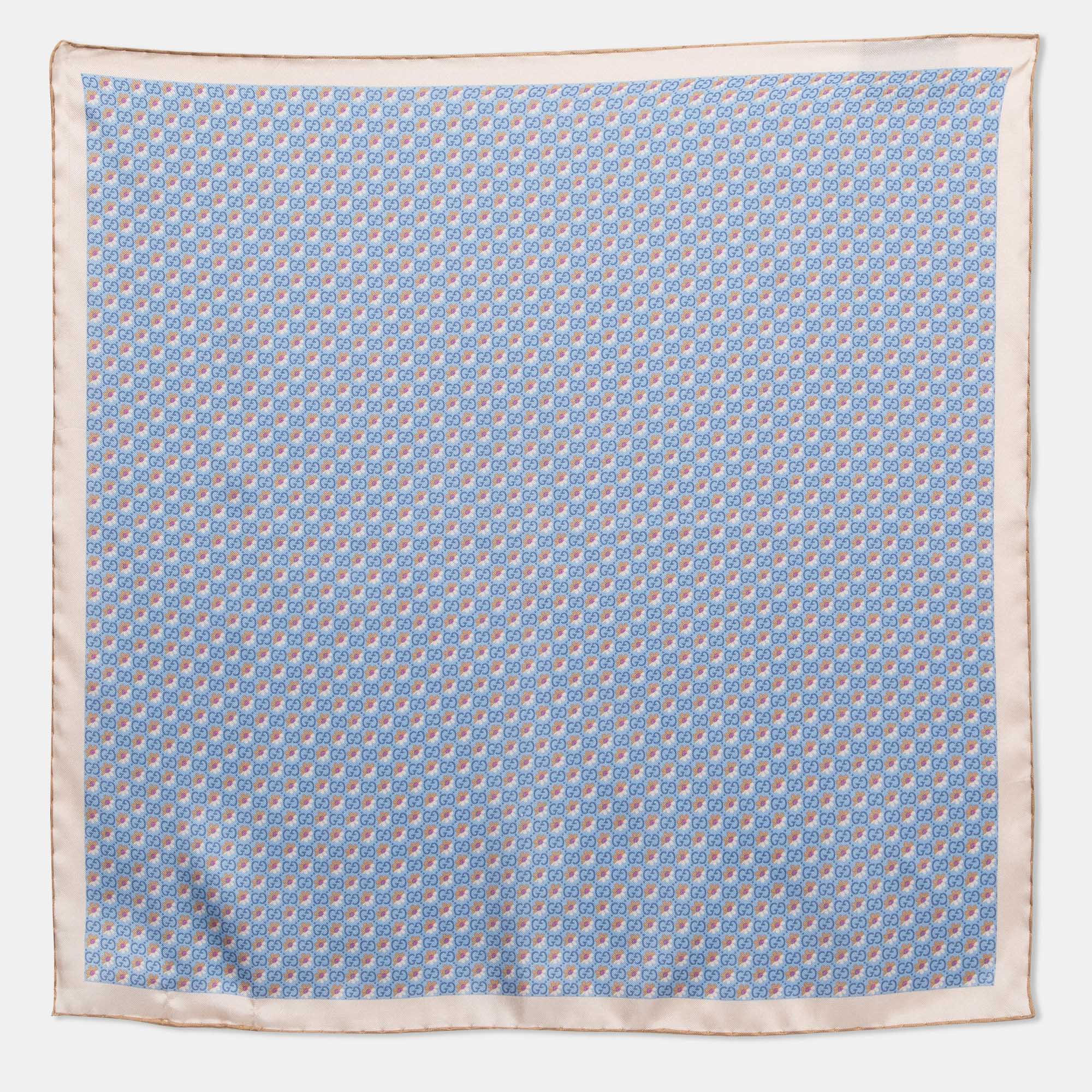 

Gucci Blue GG and Floral Print Silk Pocket Square