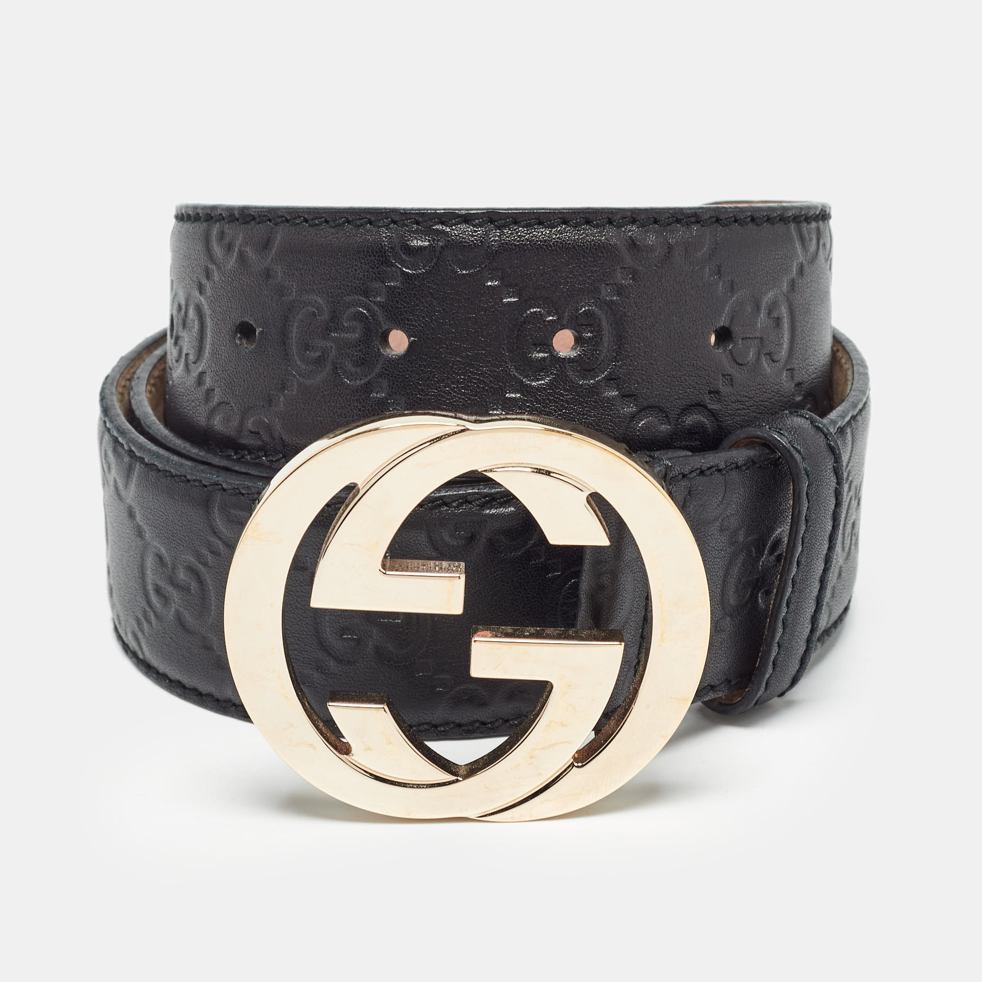 

Gucci Black Guccissima Leather Interlocking G Buckle Belt