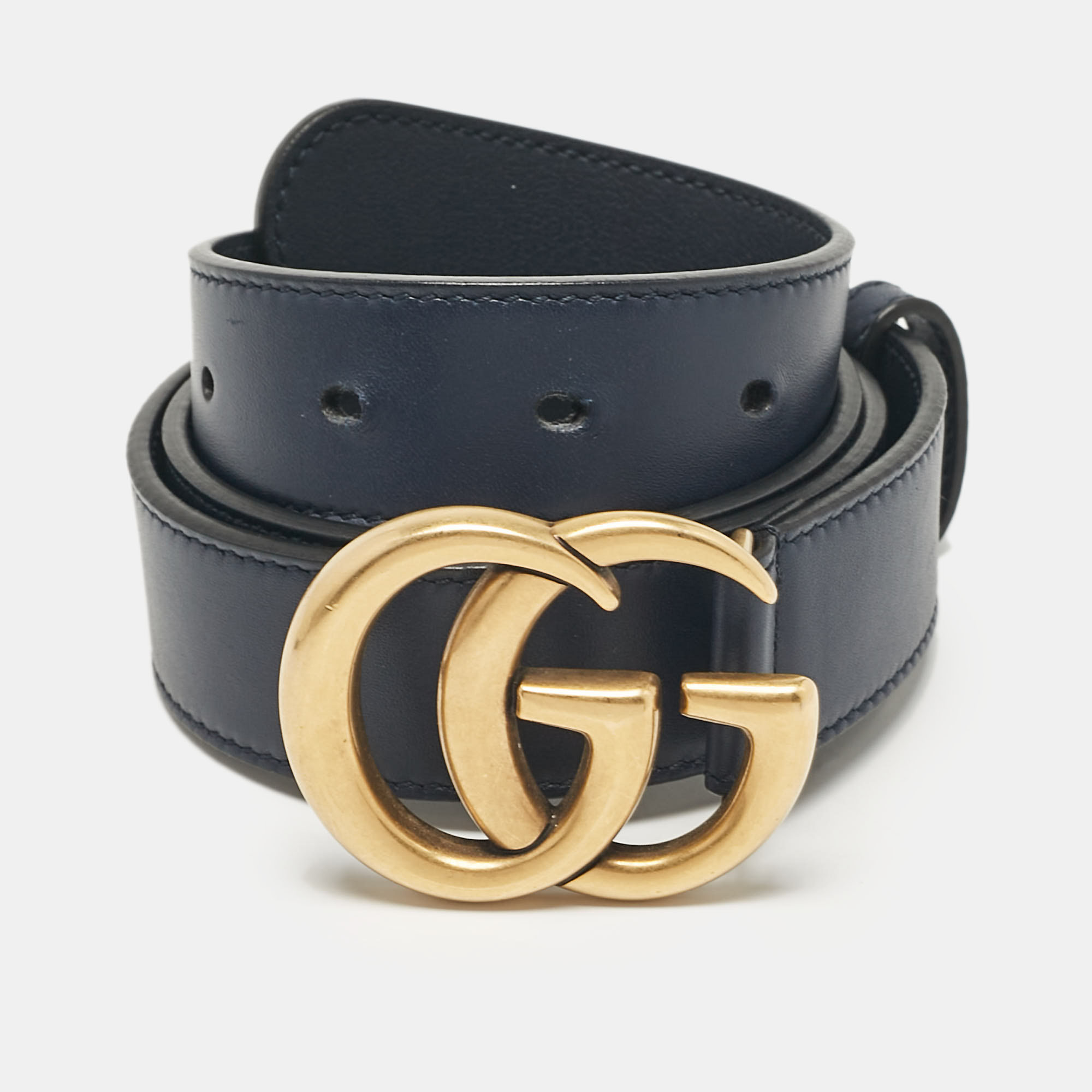 

Gucci Navy Blue Leather GG Marmont Slim Belt