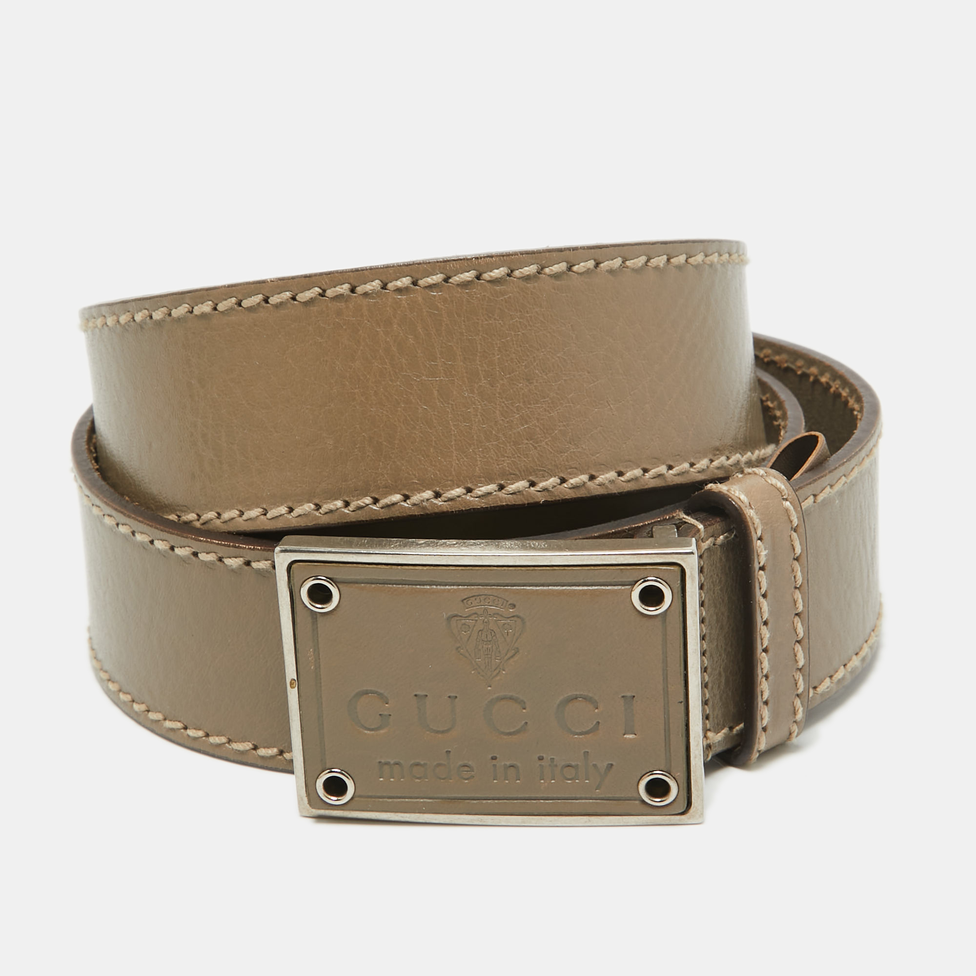 

Gucci Beige Leather Logo Square Buckle Belt