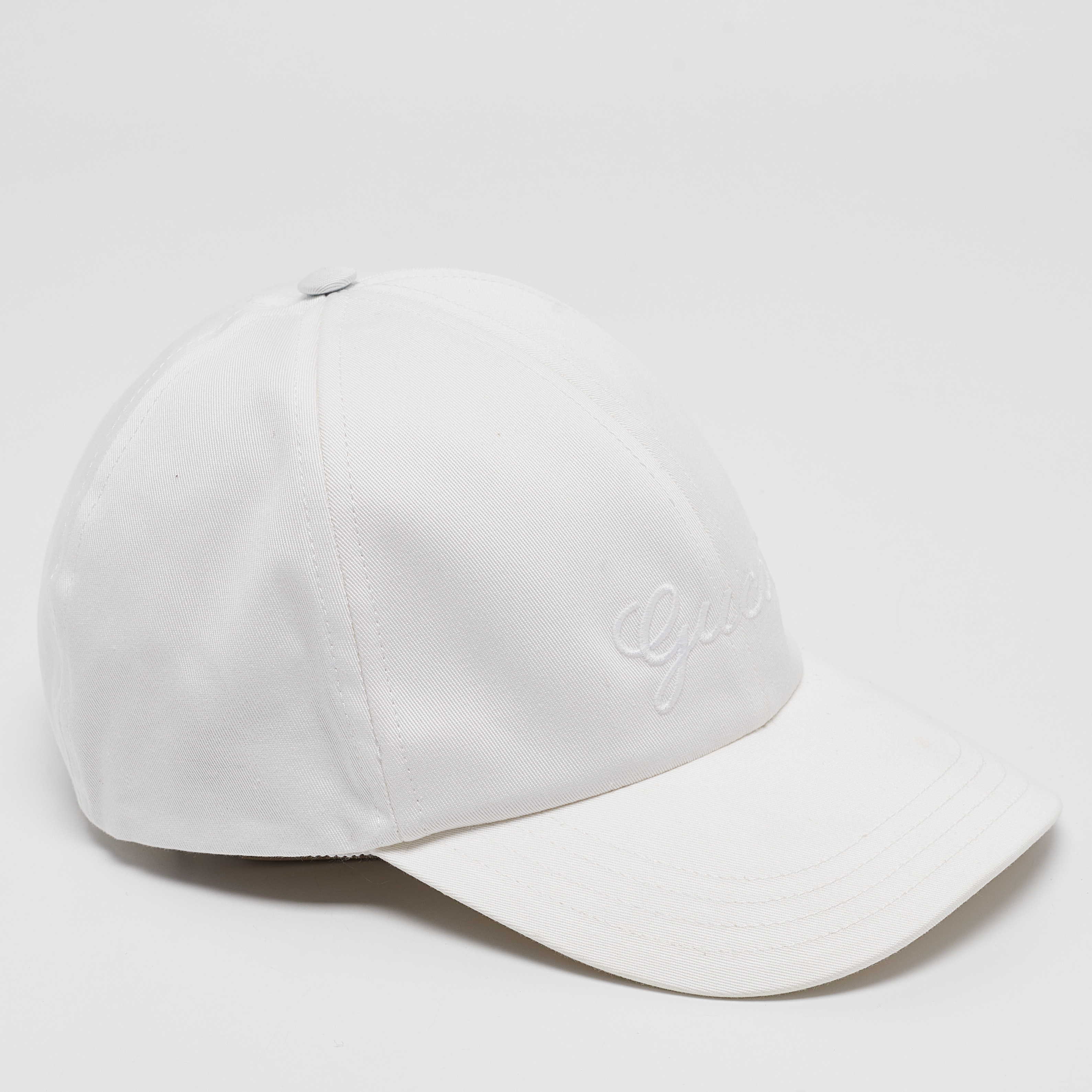 Pre-owned Gucci White Logo Embroidered Cotton Baseball Cap