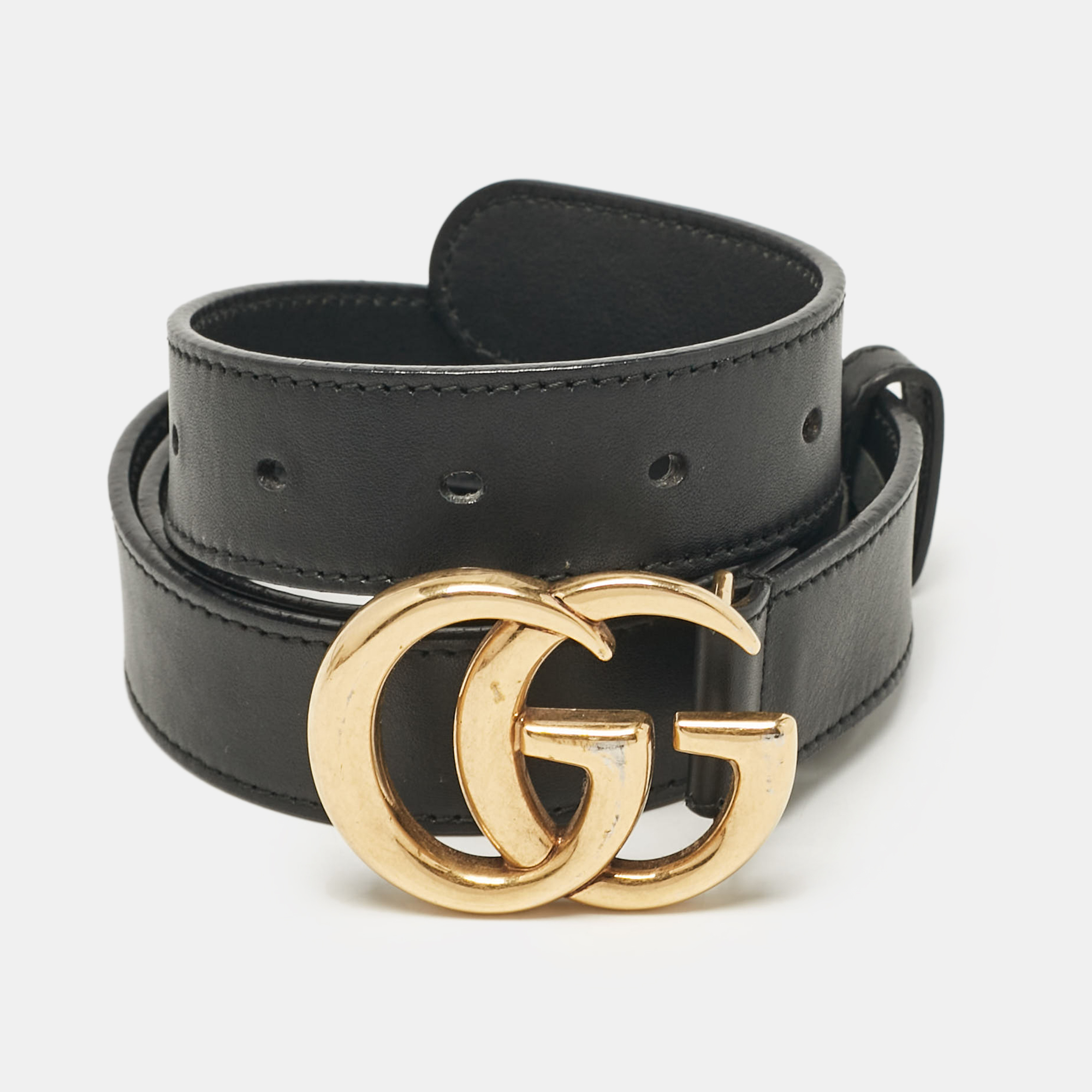 

Gucci Black Leather GG Marmont Buckle Belt