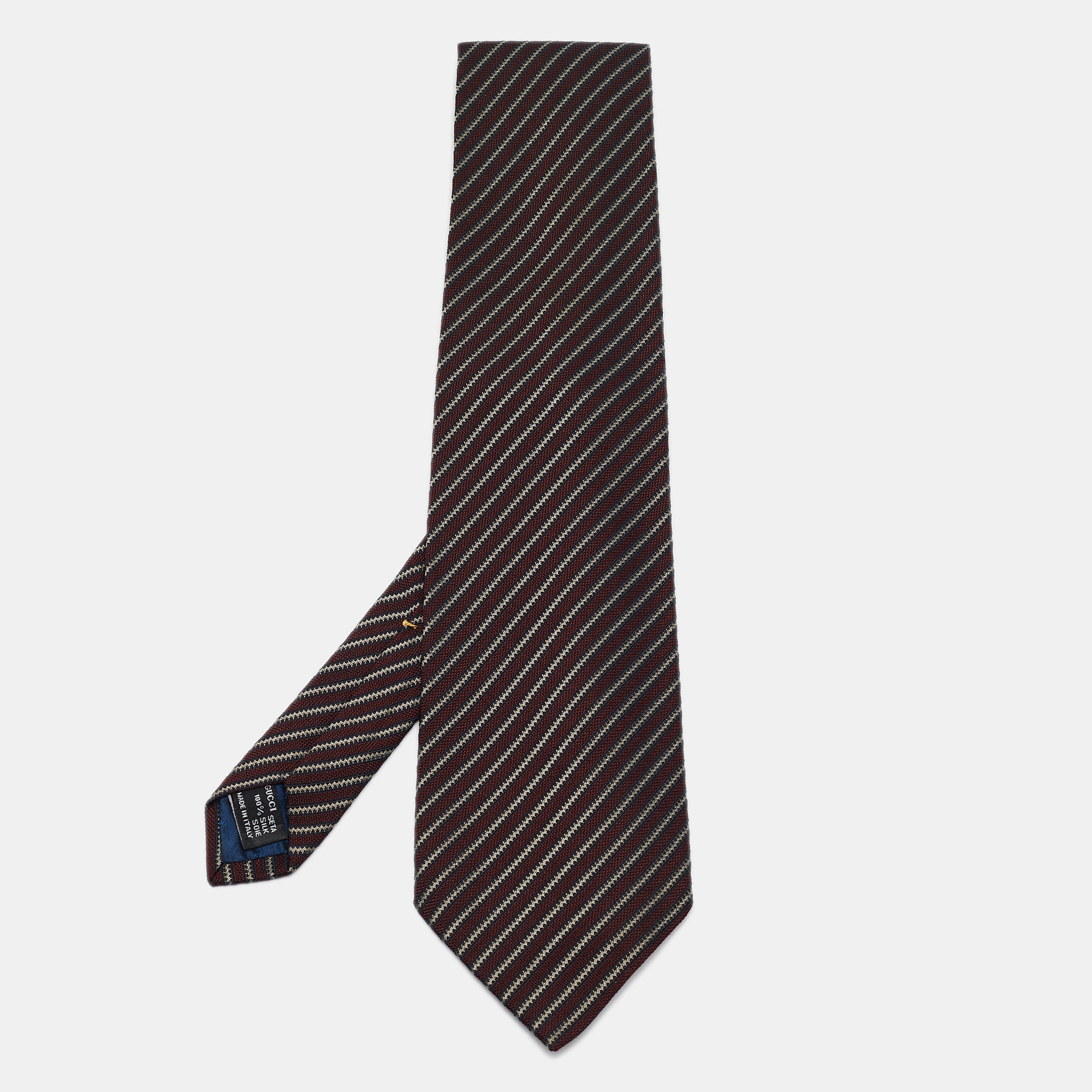 

Gucci Vintage Black/Maroon Diagonal Striped Silk Traditional Tie