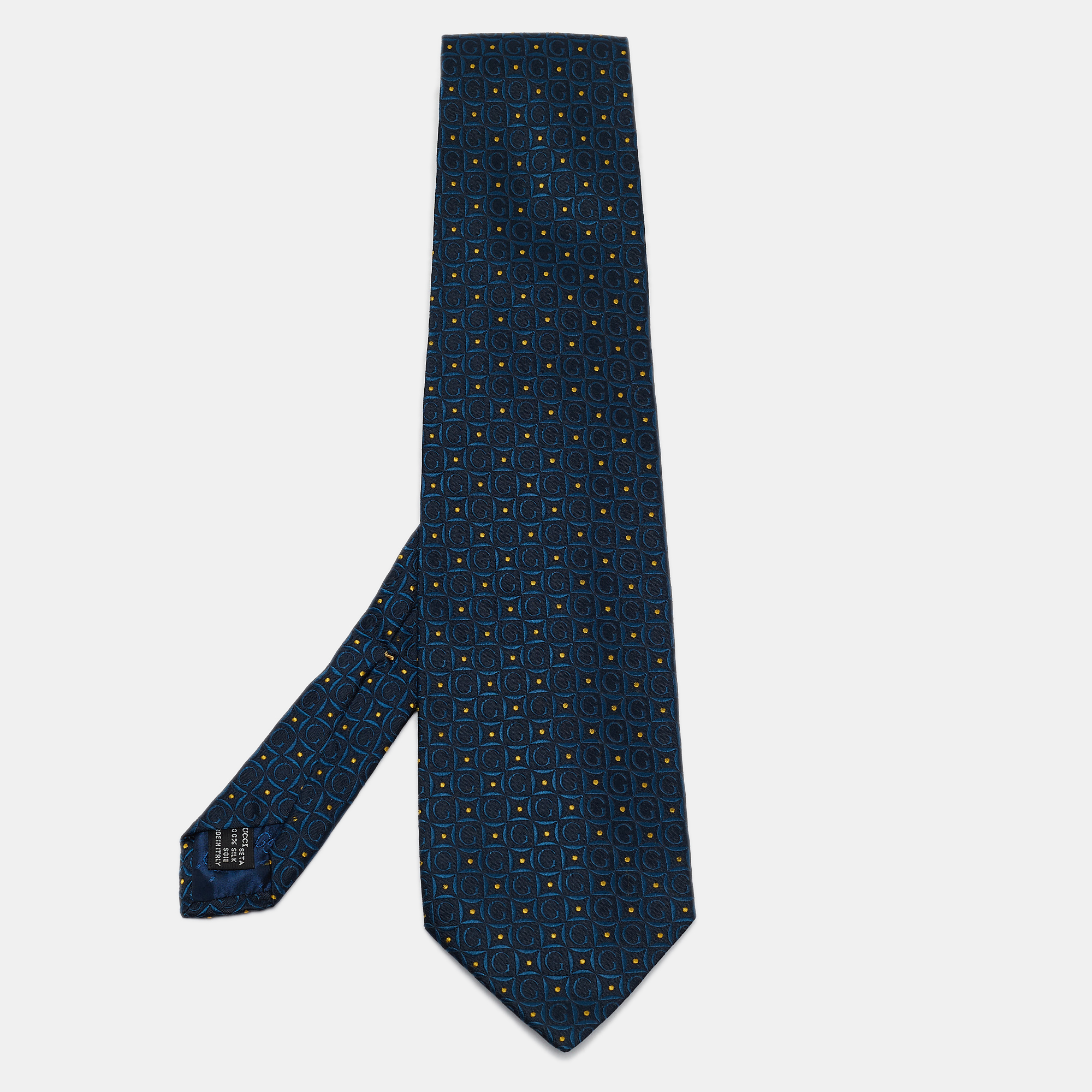 

Gucci Vintage Blue G Jacquard Silk Traditional Tie