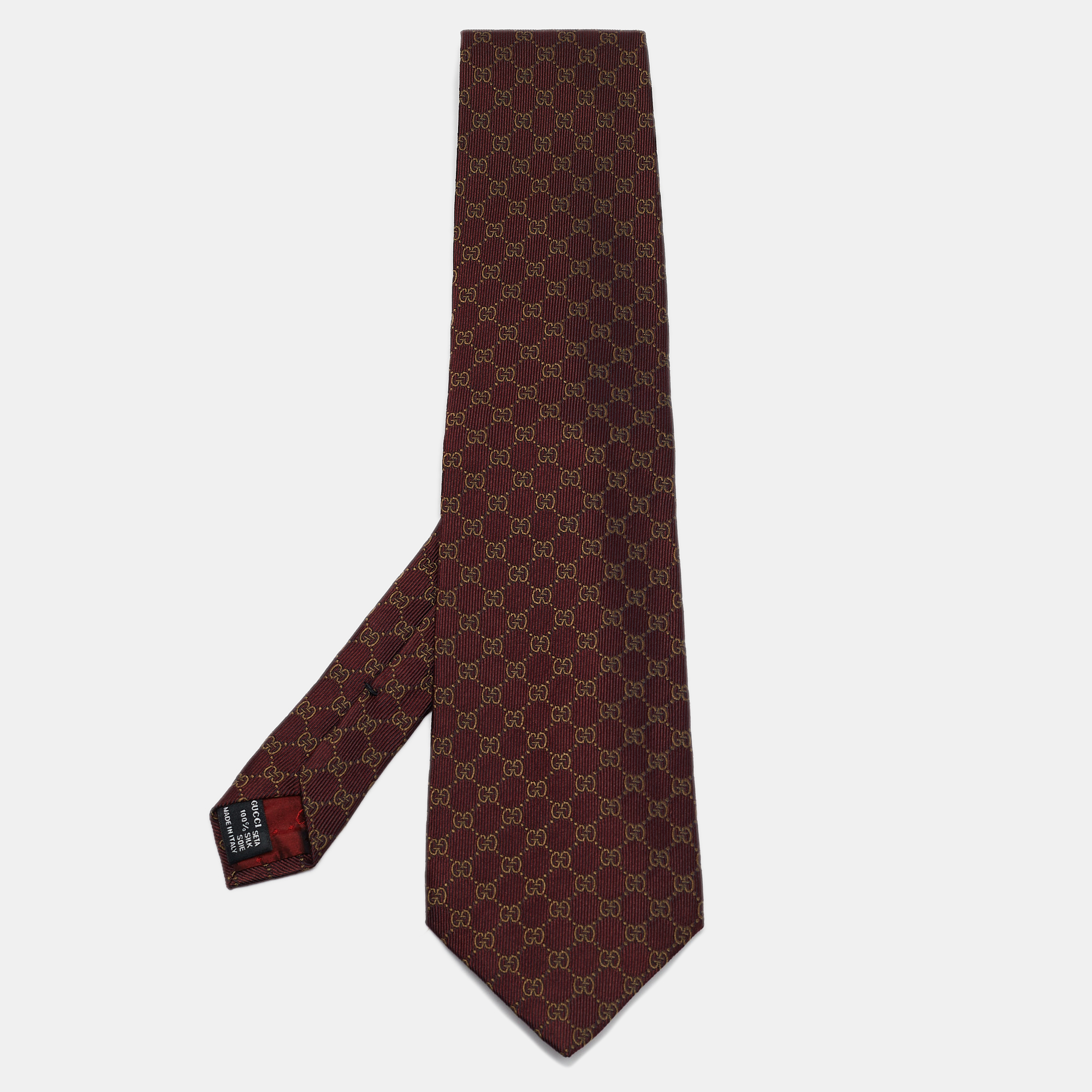 Pre-owned Gucci Burgundy Gg Jacquard Silk Traditional Tie