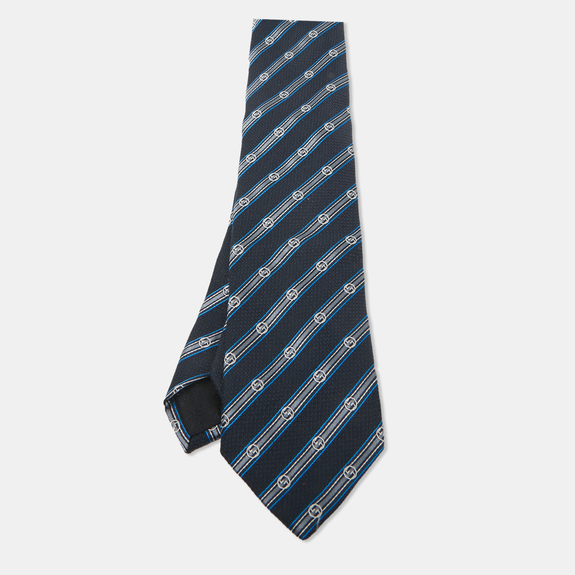 

Gucci Navy Blue Striped Silk Blend Tie