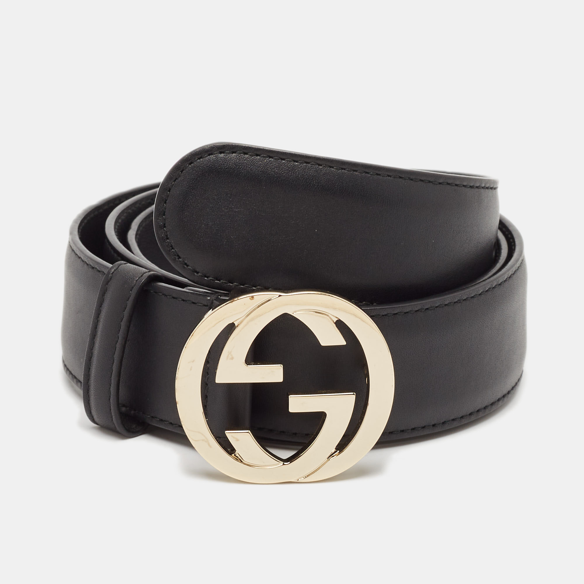 

Gucci Black Leather Interlocking G Buckle Belt