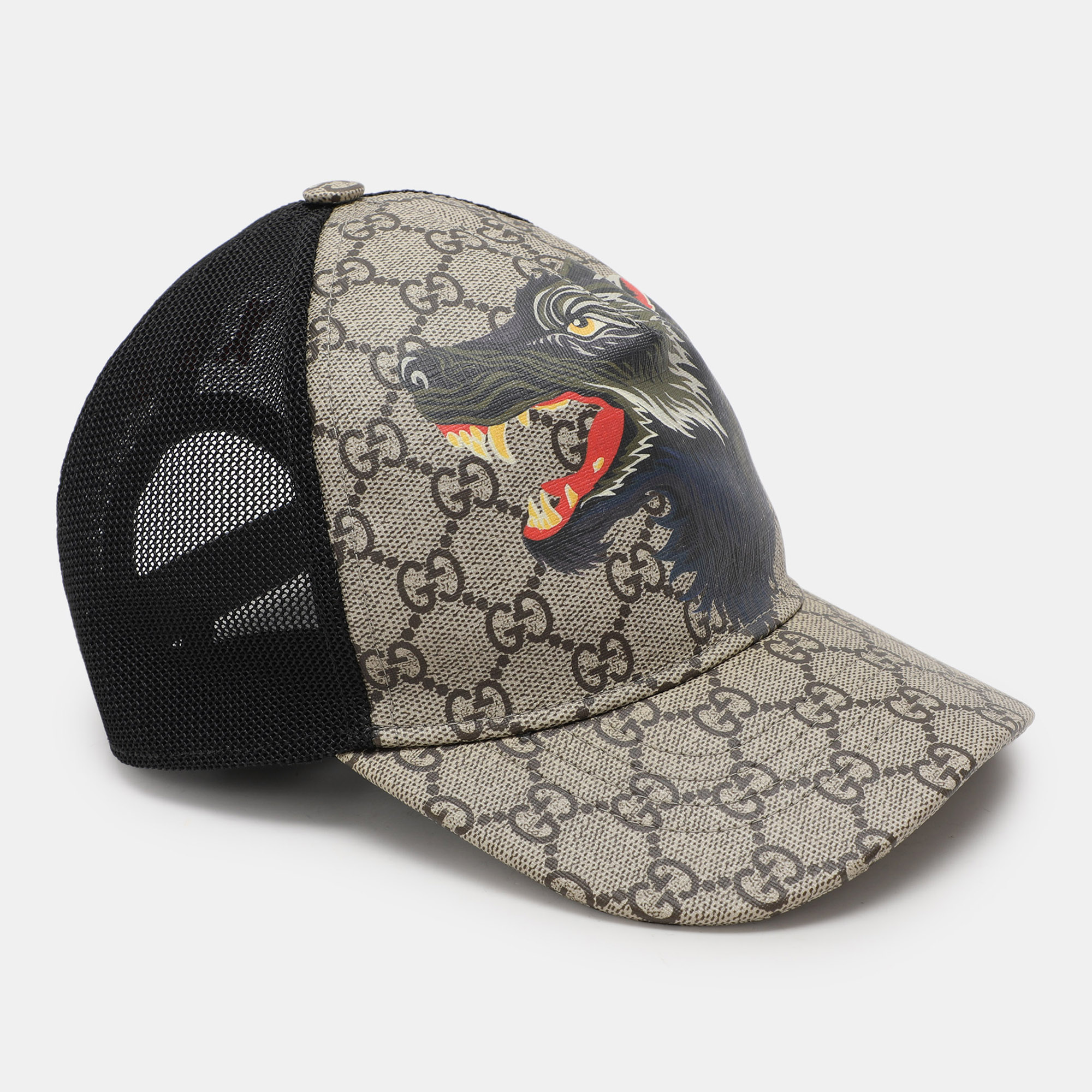 

Gucci Beige/Black GG Supreme Canvas and Mesh Wolf Baseball Cap