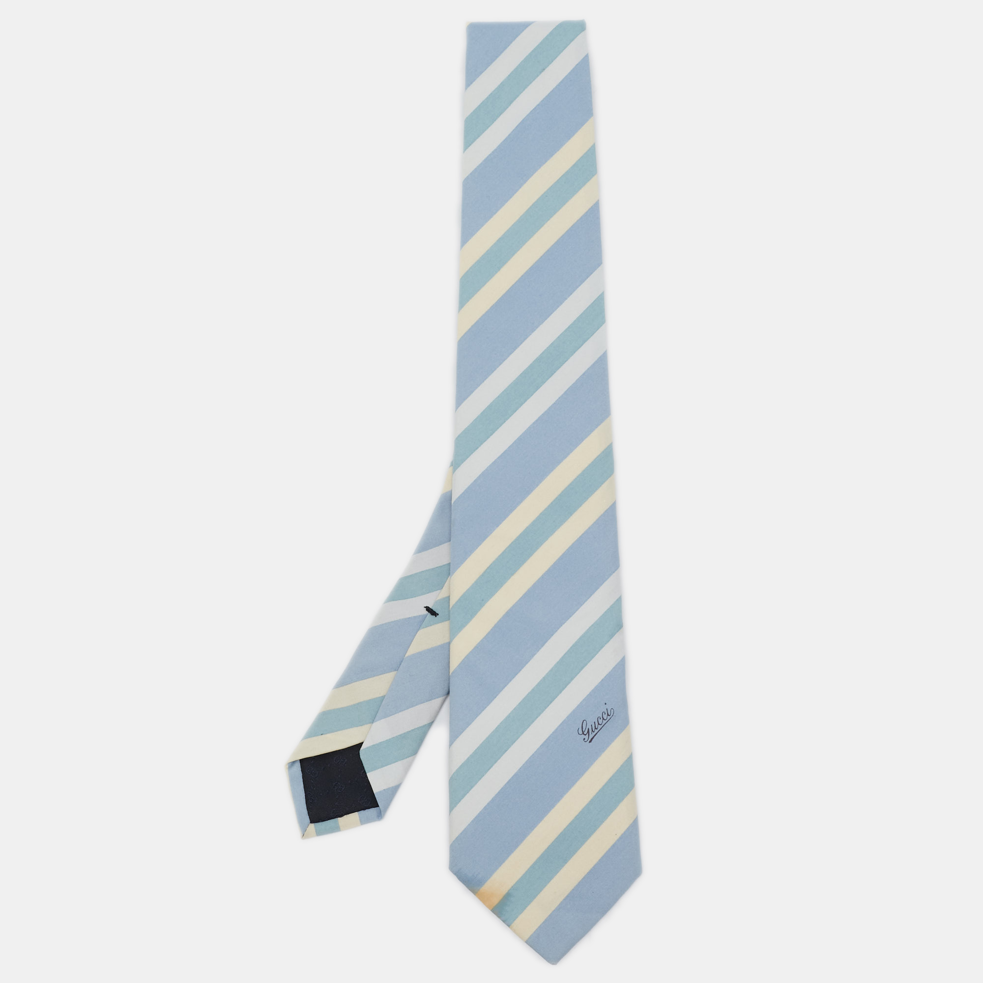 

Gucci Blue Diagonal Striped Silk Slim Tie