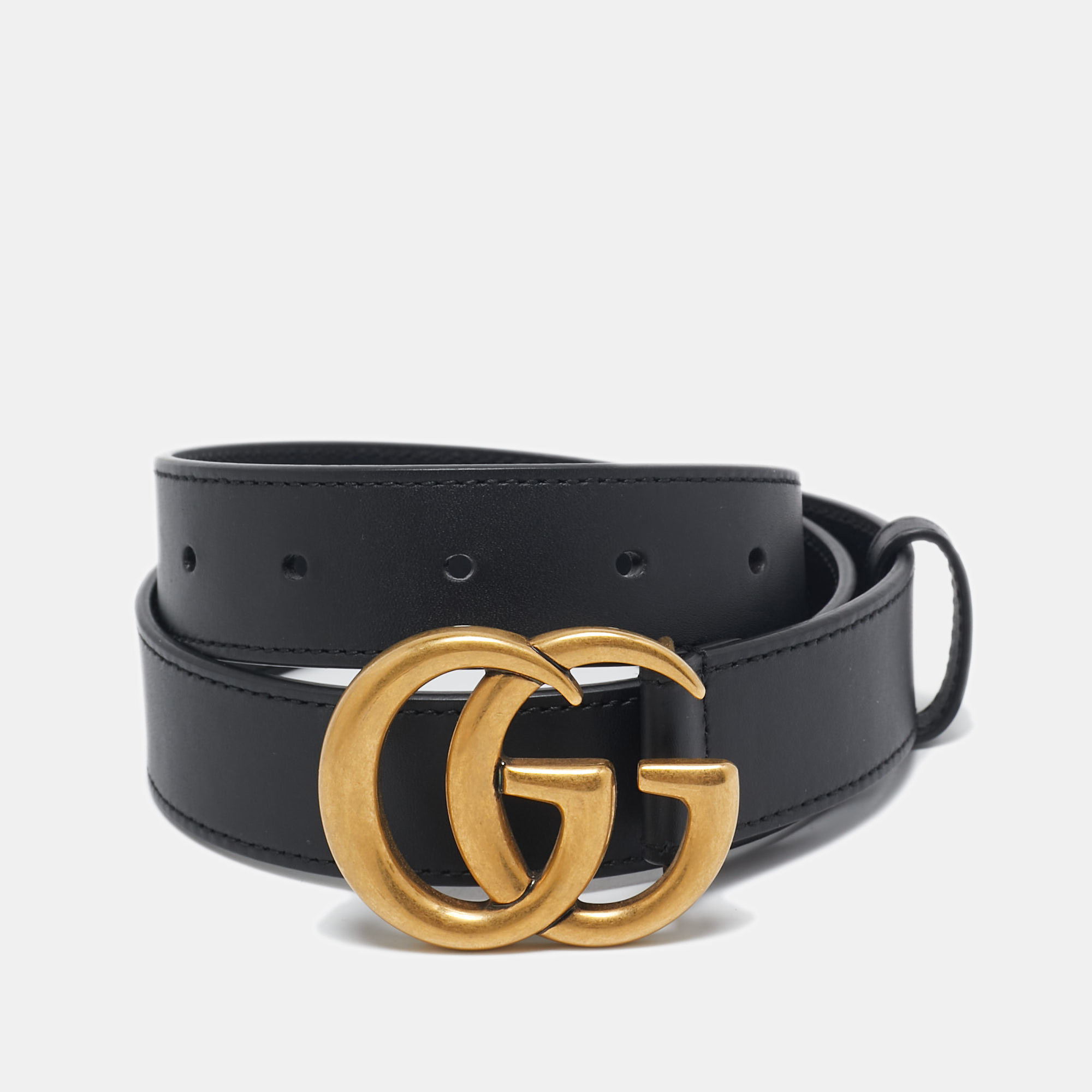 

Gucci Black Leather GG Marmont Buckle Slim Belt