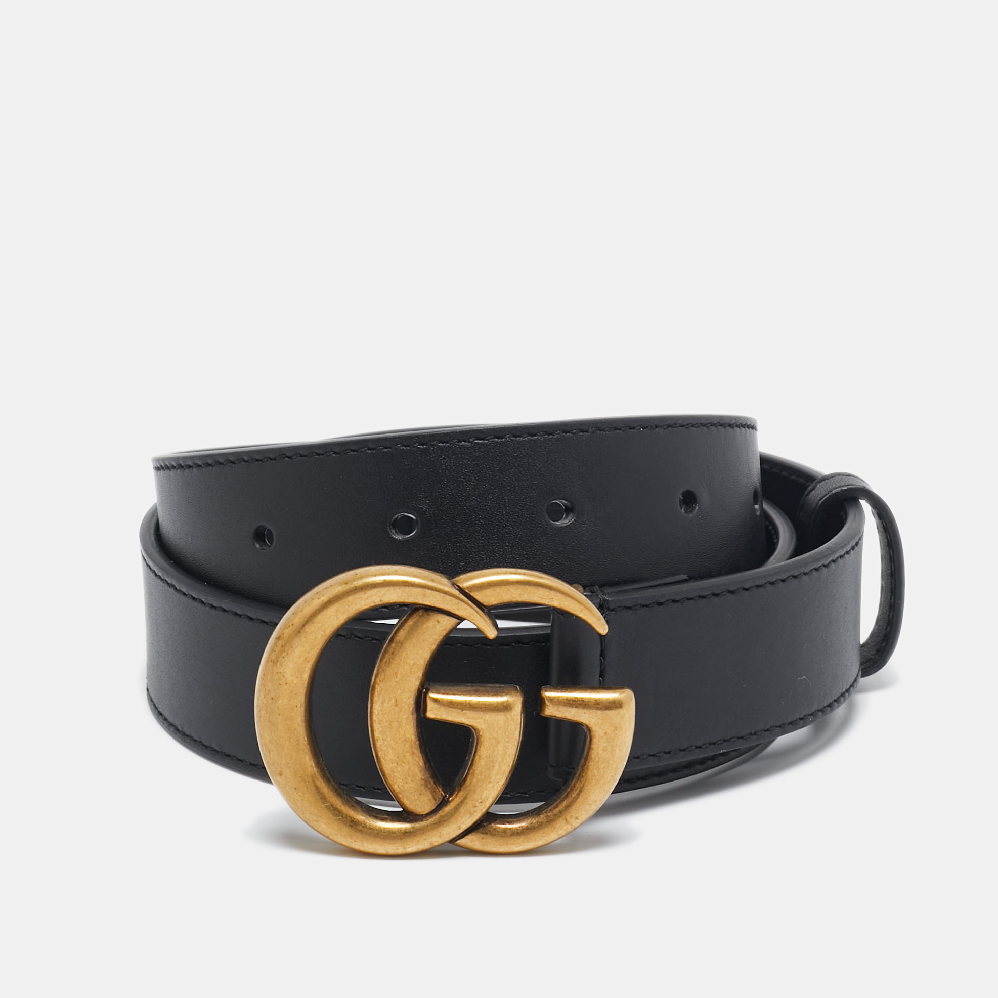 

Gucci Black Leather GG Marmont Buckle Slim Belt