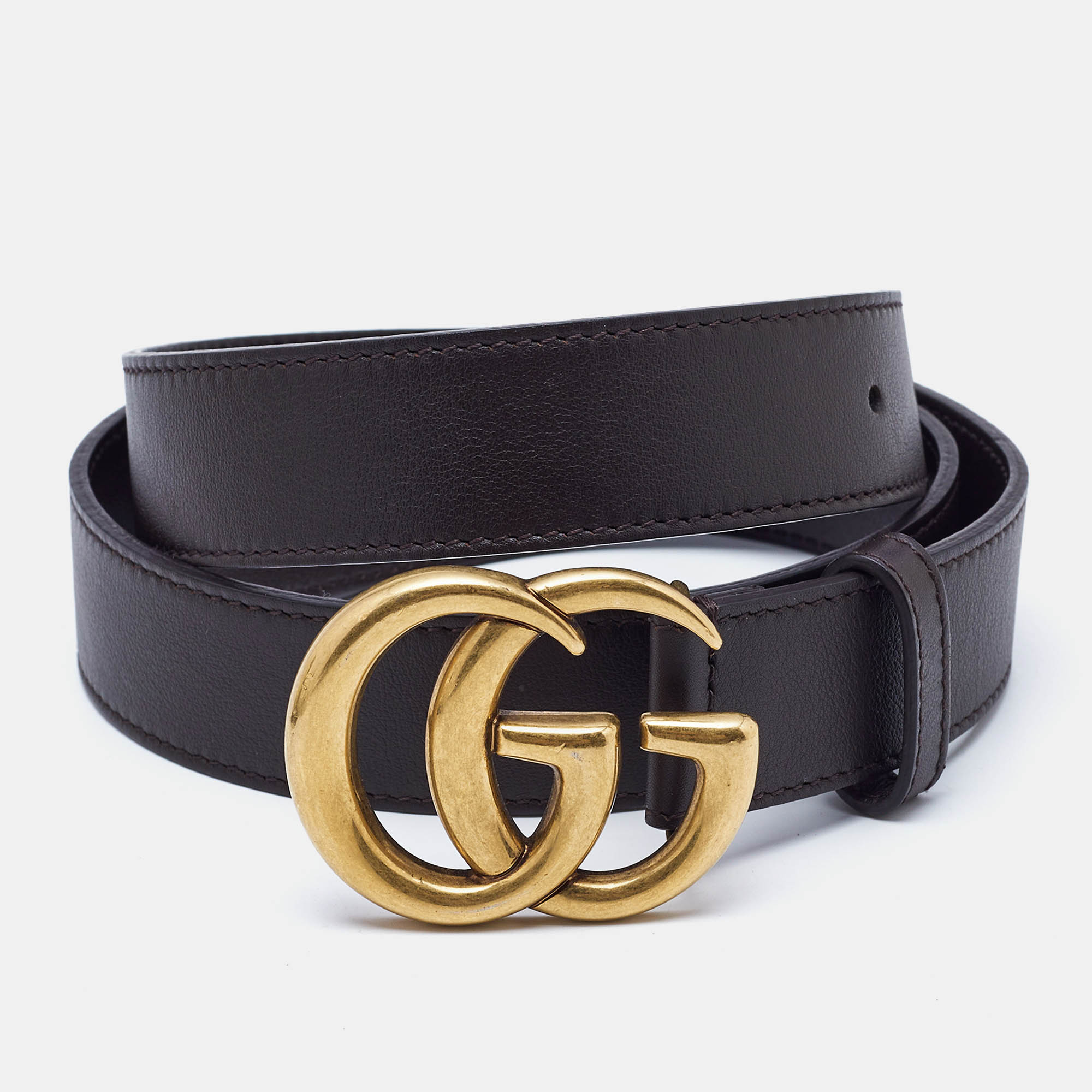 

Gucci Dark Brown Leather GG Marmont Buckle Belt