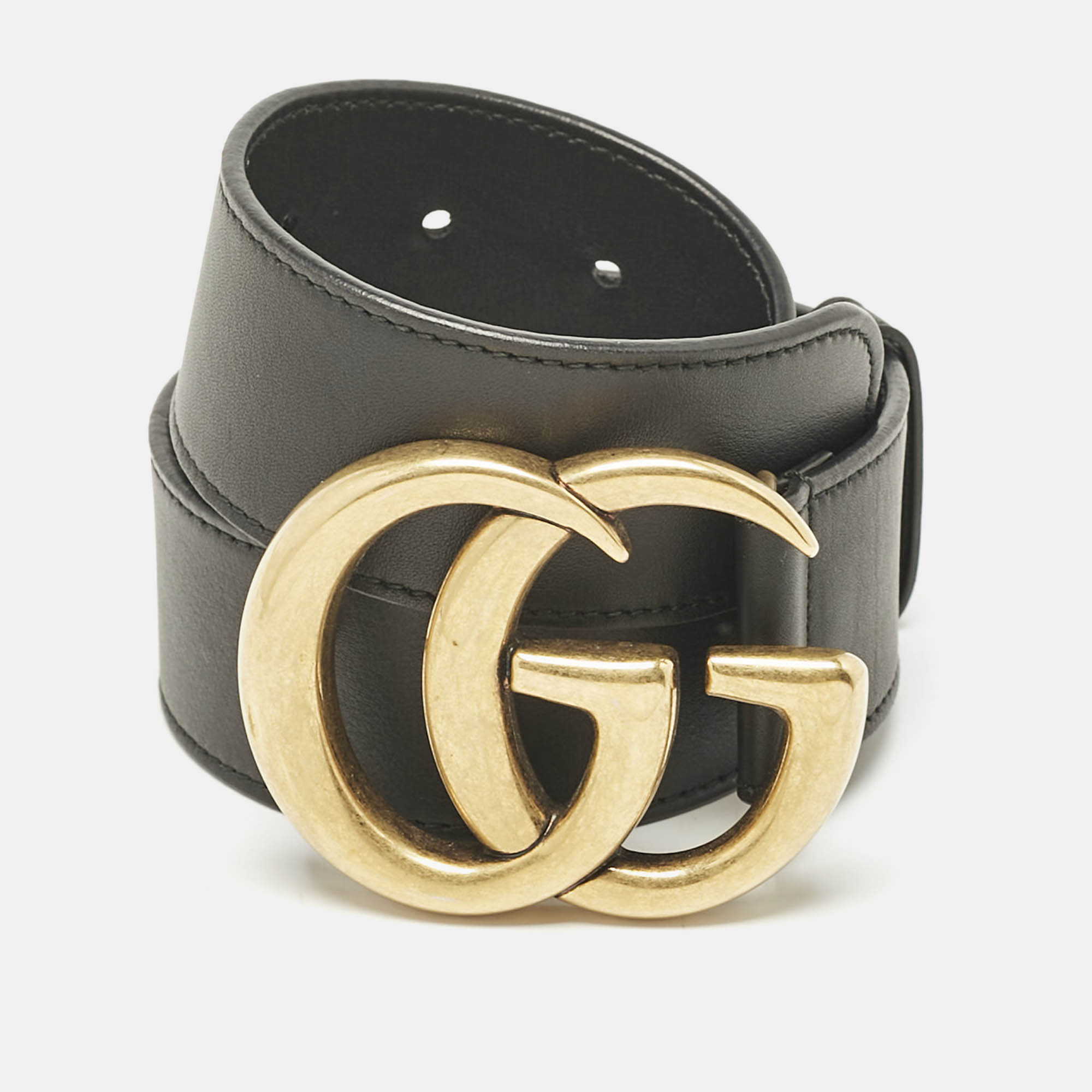 

Gucci Black Leather GG Marmont Buckle Belt