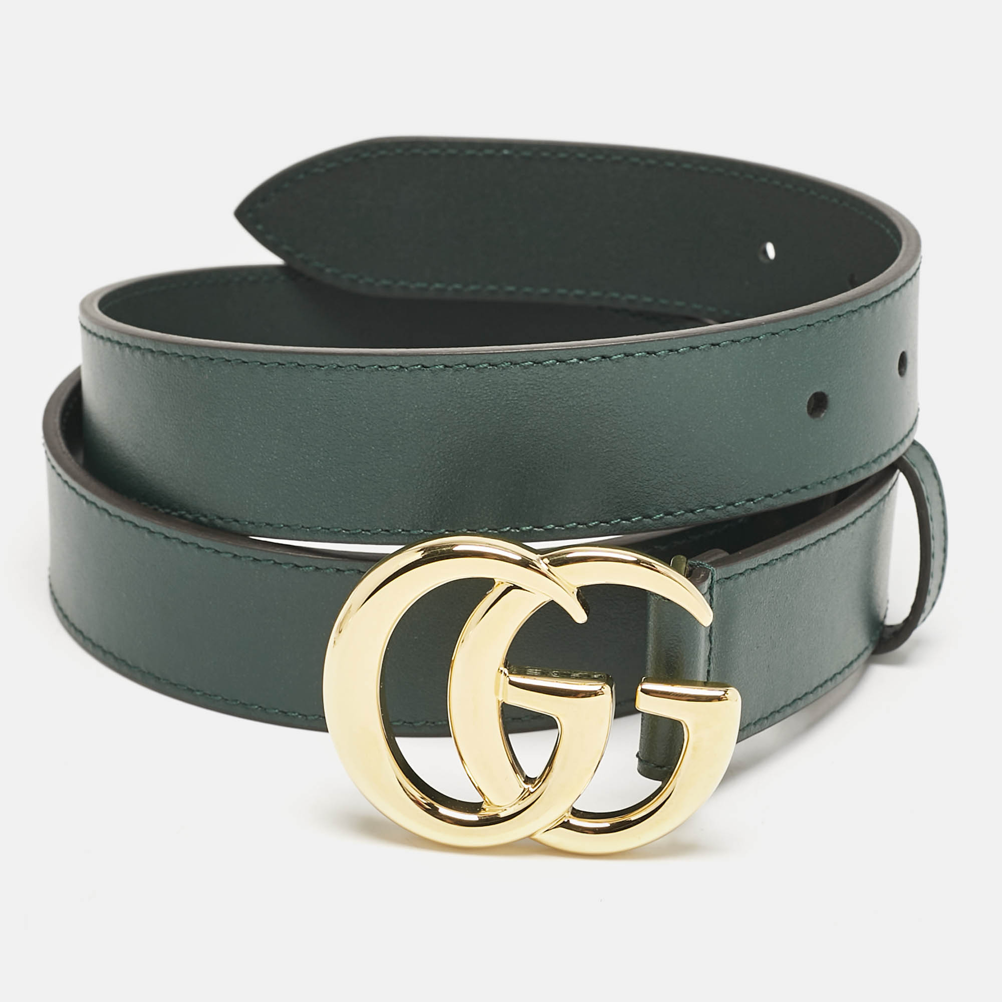 

Gucci Dark Green Leather GG Marmont Buckle Belt
