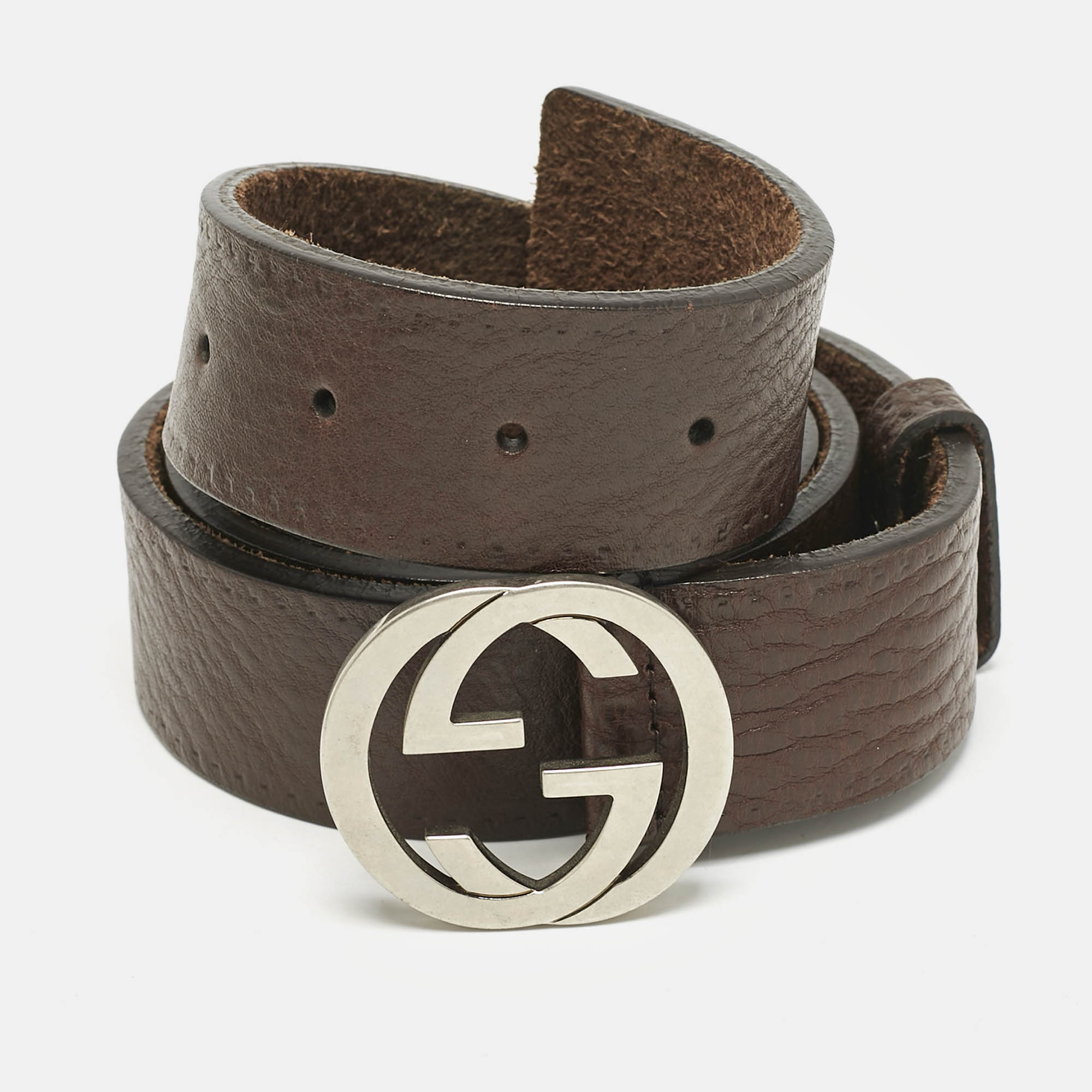 

Gucci Brown Leather Interlocking G Buckle Belt