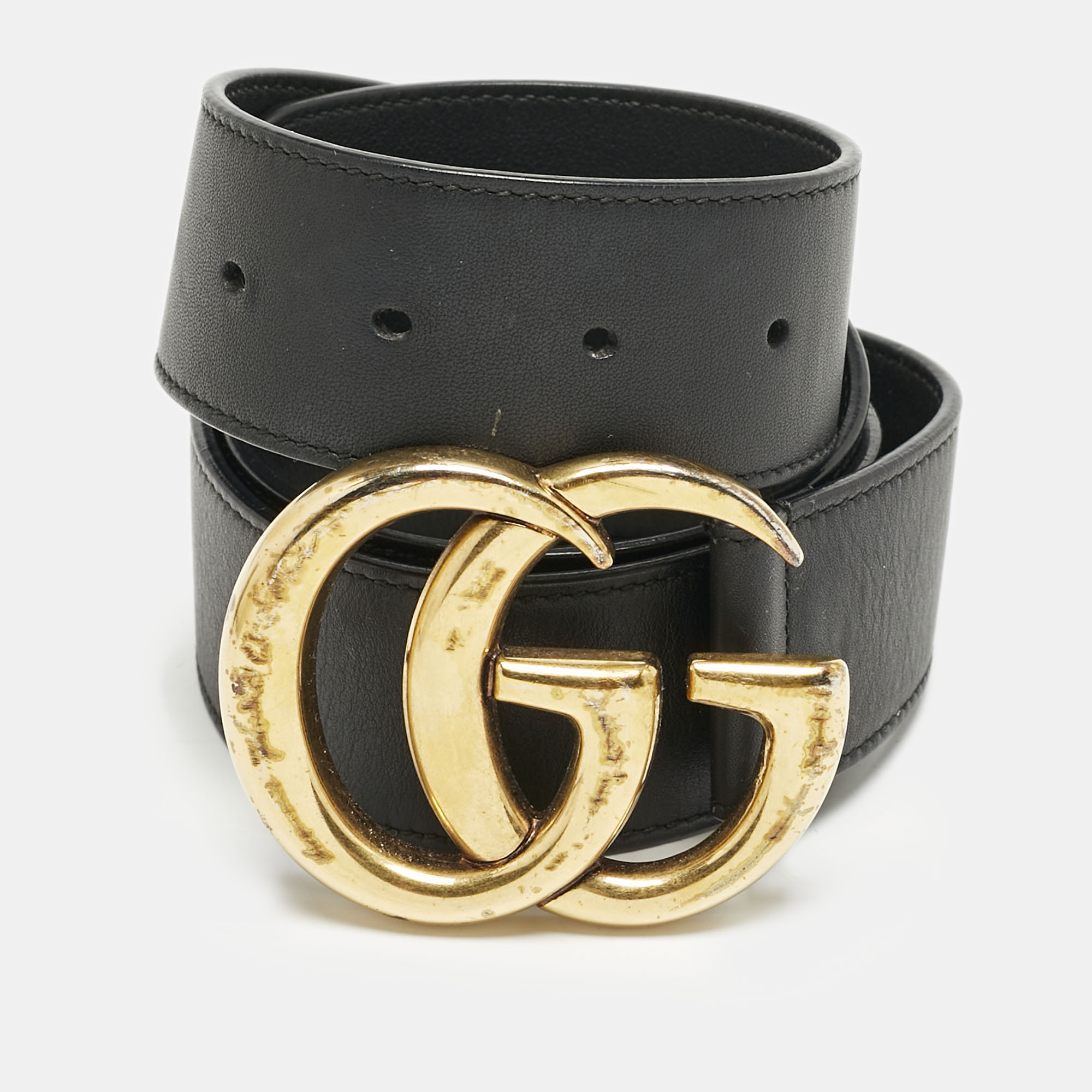 

Gucci Black Leather Double G Buckle Belt
