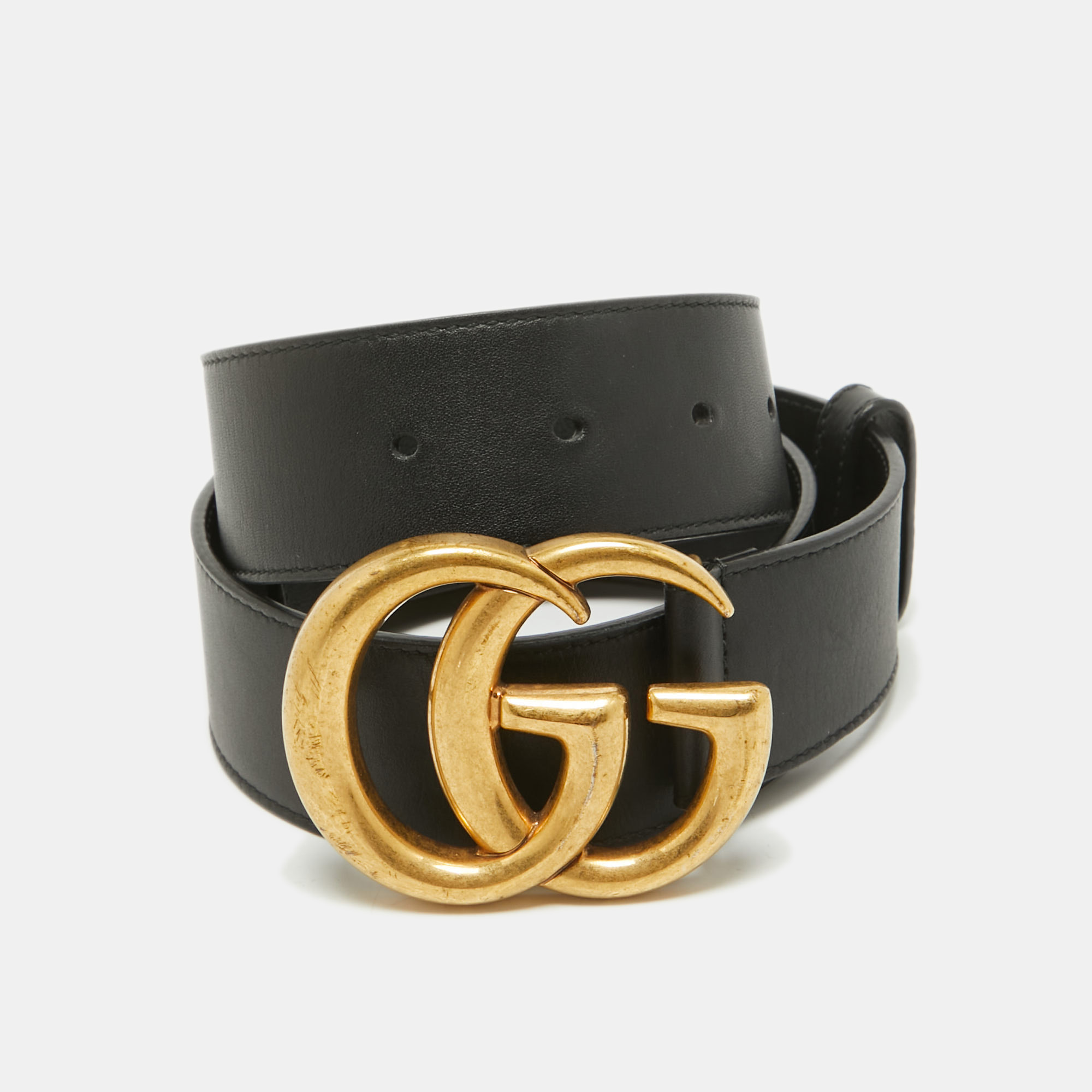 

Gucci Black Leather GG Marmont Buckle Belt