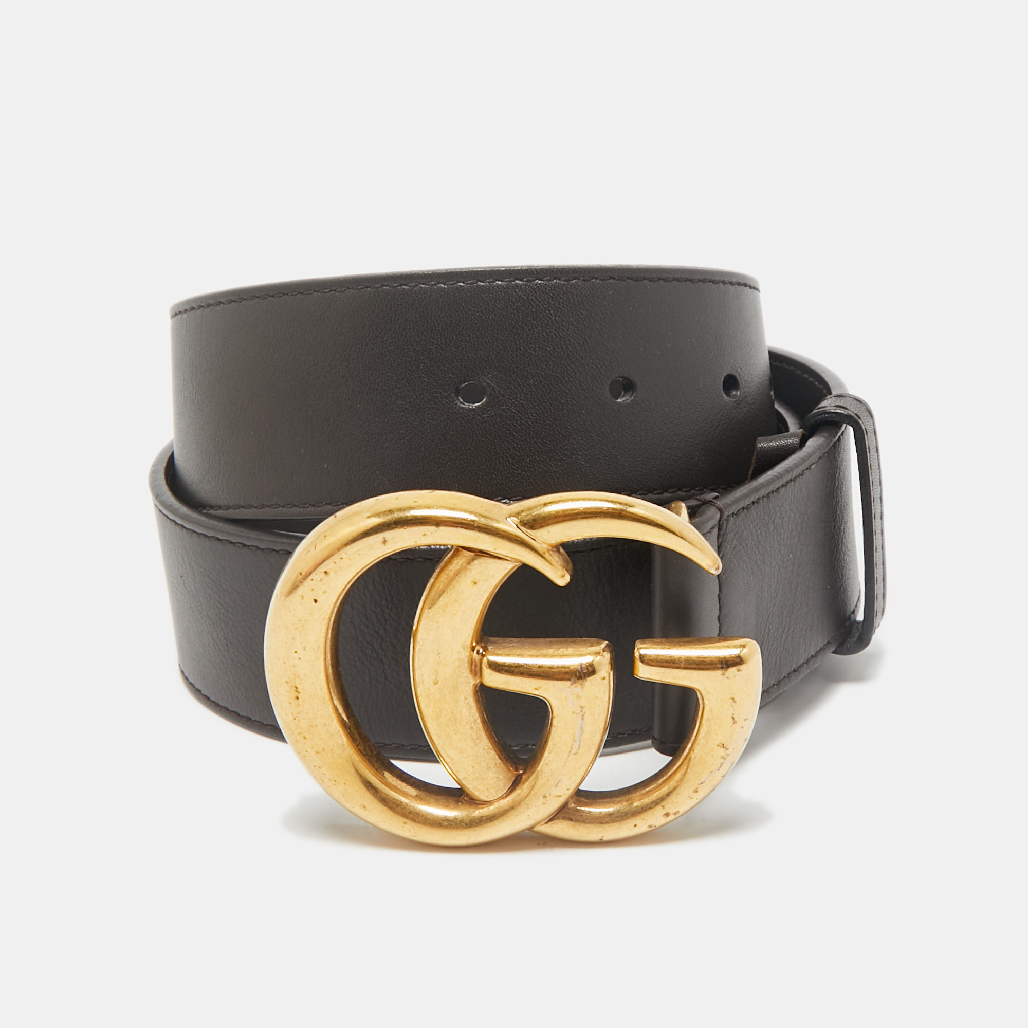 

Gucci Dark Brown Leather GG Marmont Buckle Belt