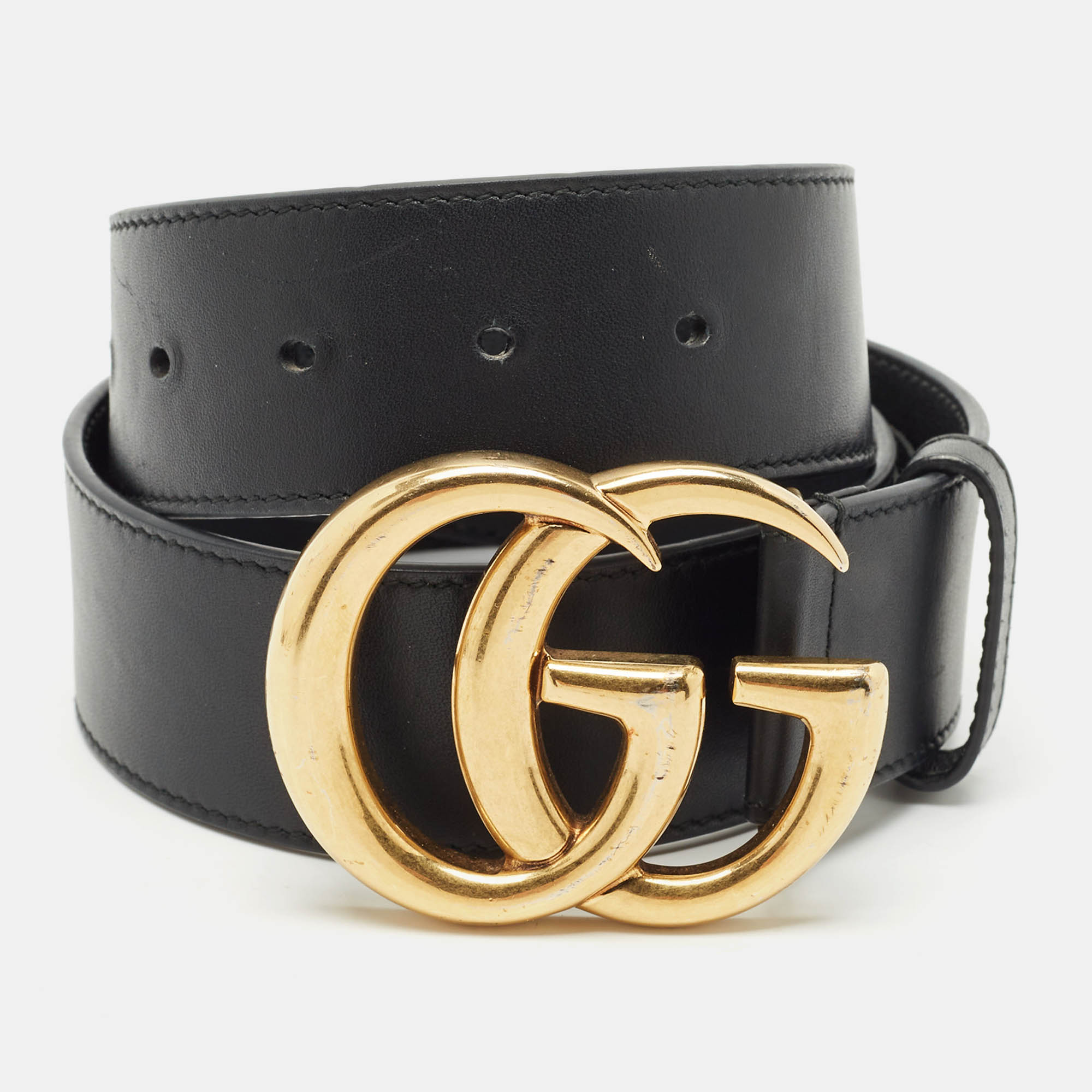 

Gucci Black Leather GG Marmont Buckle Belt