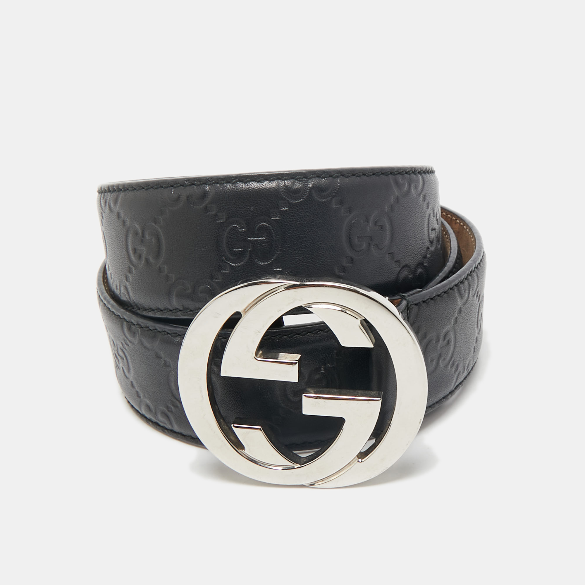 

Gucci Black Guccissima Leather Interlocking G Buckle Belt