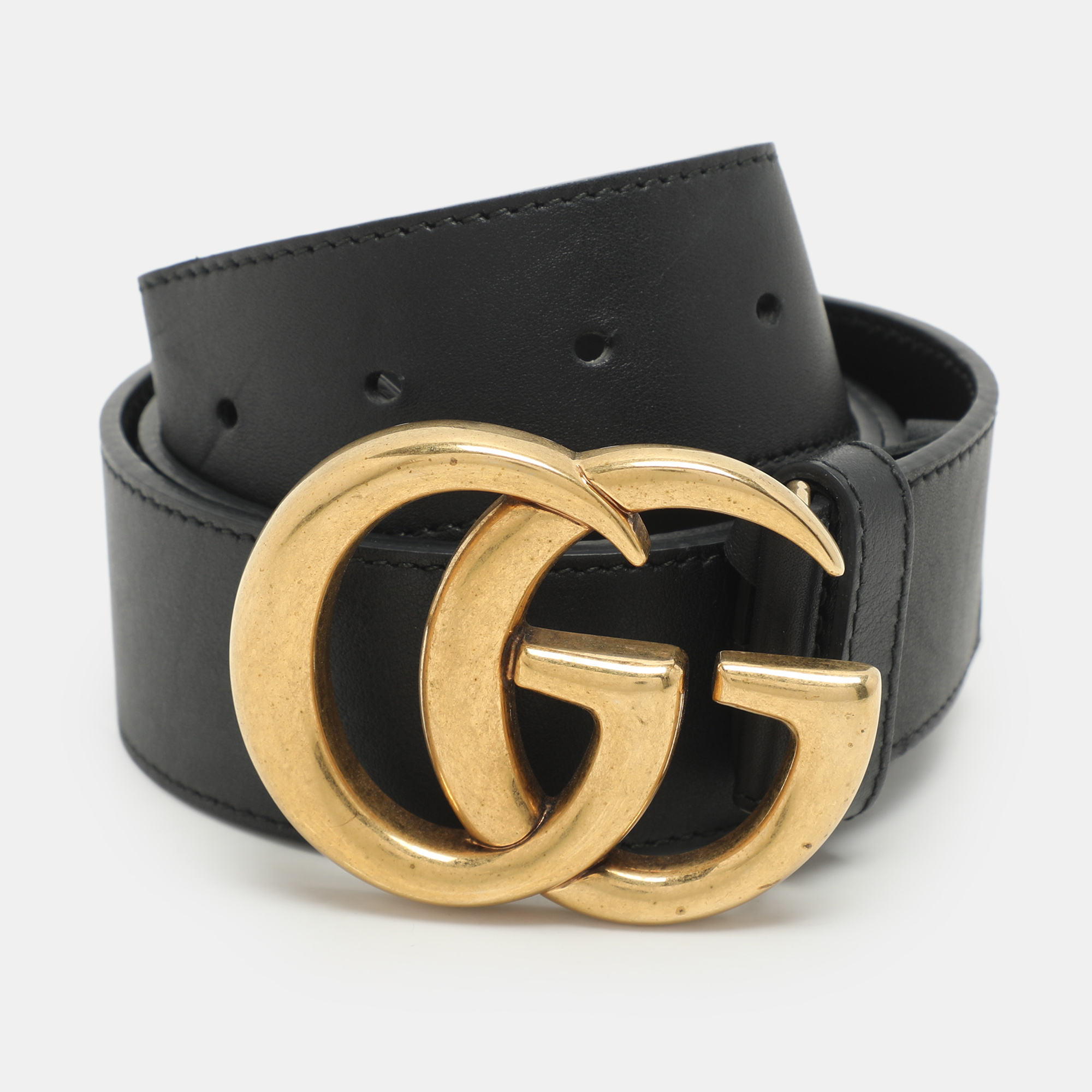 

Gucci Black Leather Double GG Buckle Belt