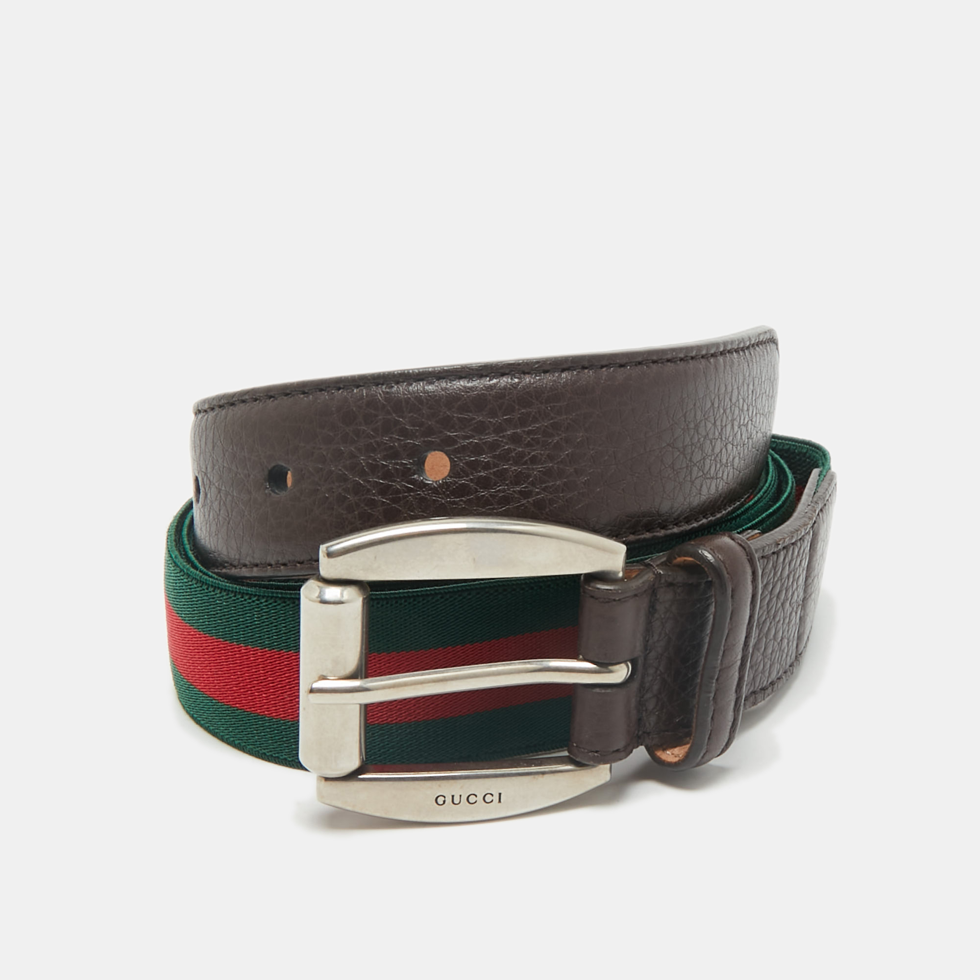 

Gucci Brown Leather and Elastic Web Buckle Belt