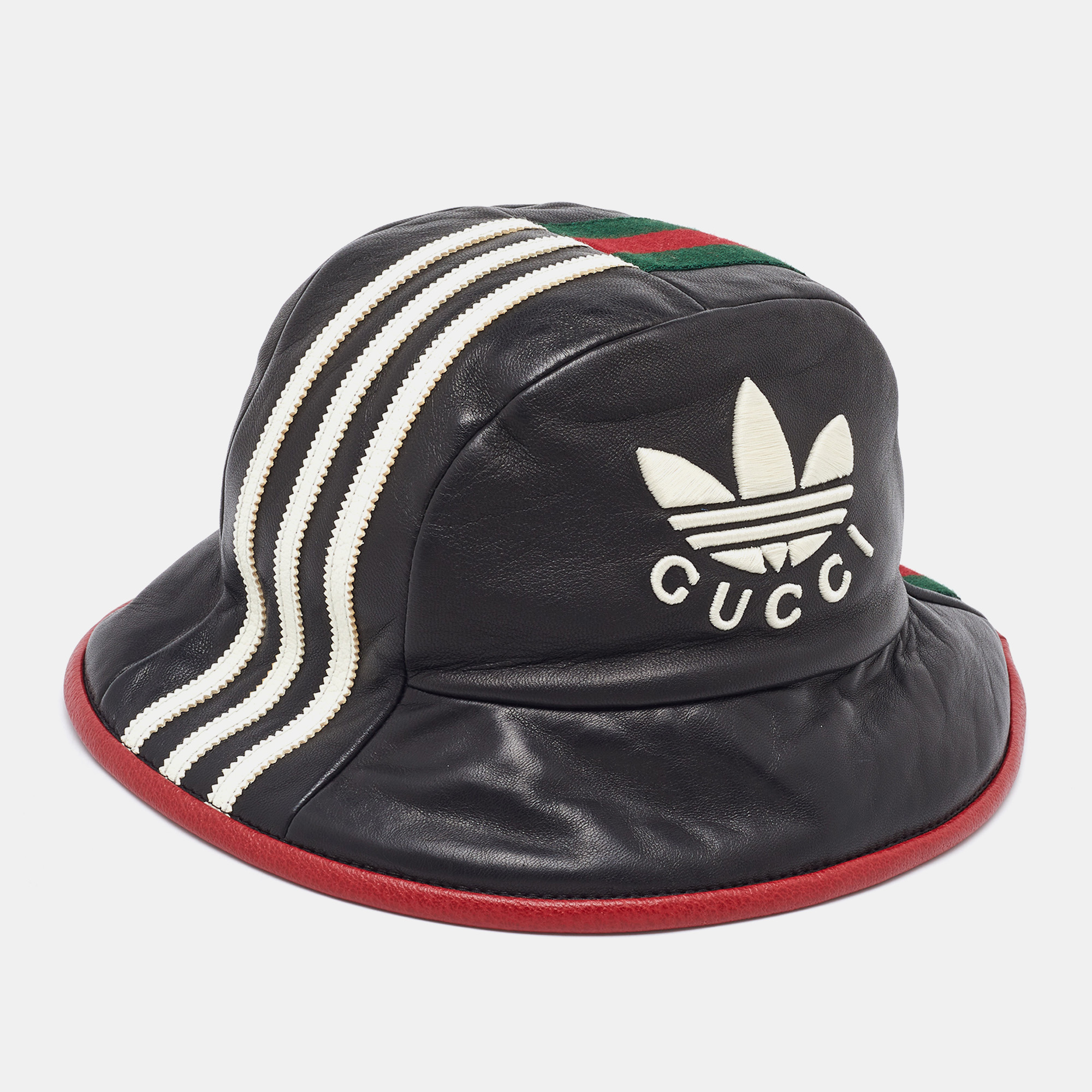 

Gucci x Adidas Black Web Trim Leather Bucket Hat S/56 cm