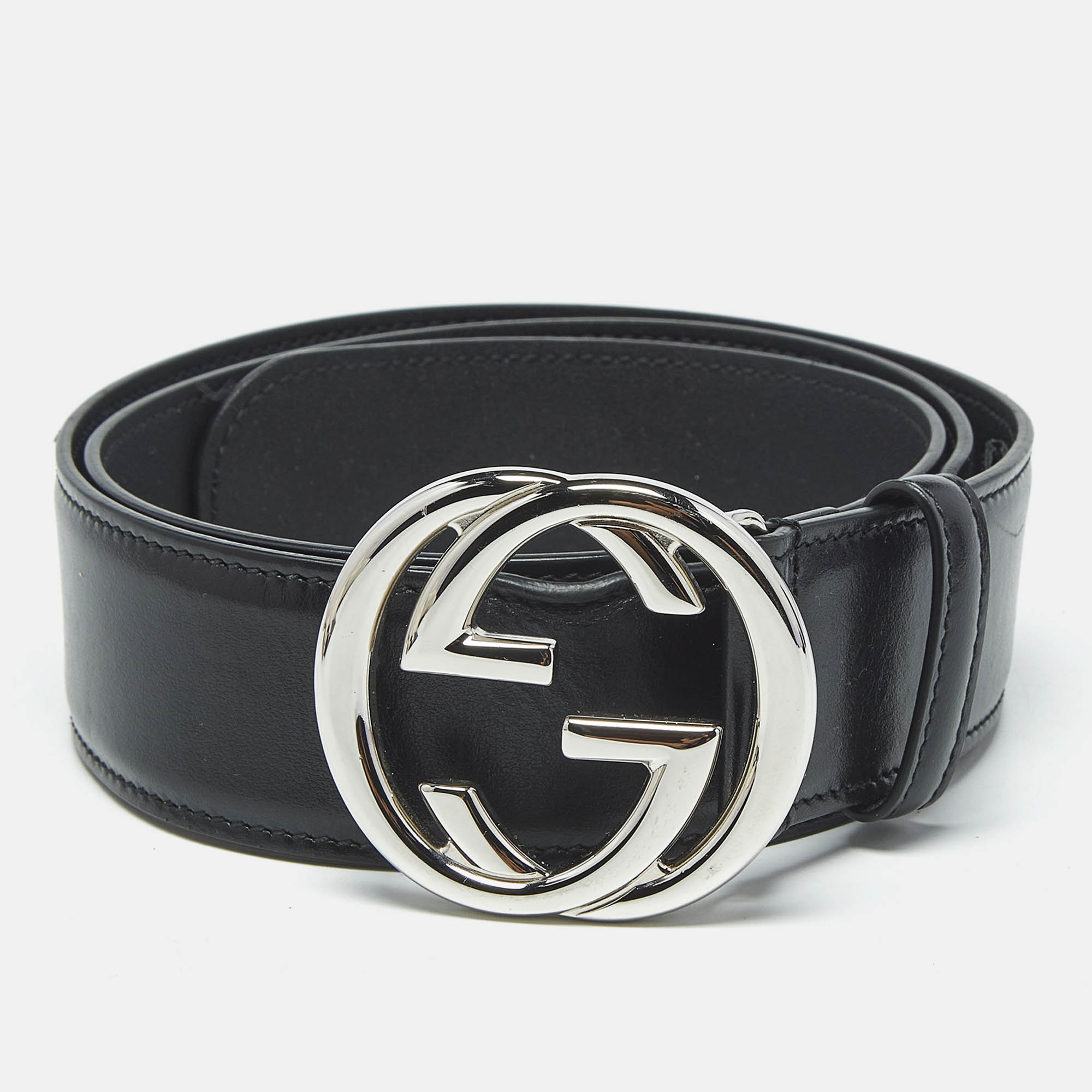 

Gucci Black Leather Interlocking G Buckle Belt
