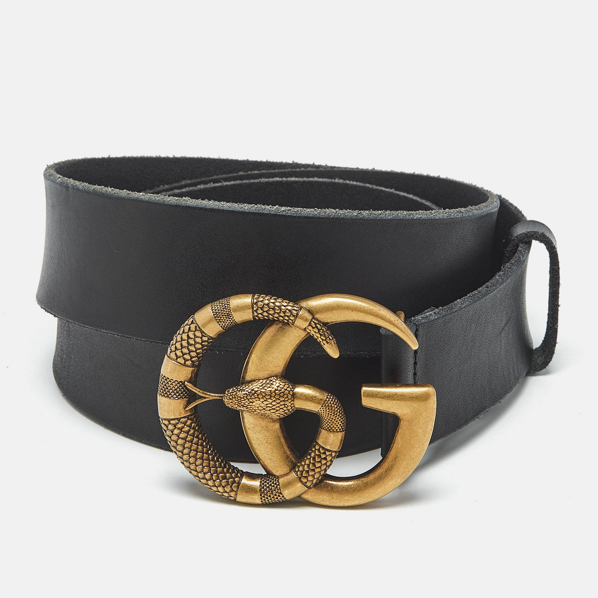 

Gucci Black Leather Snake Double G Buckle Belt