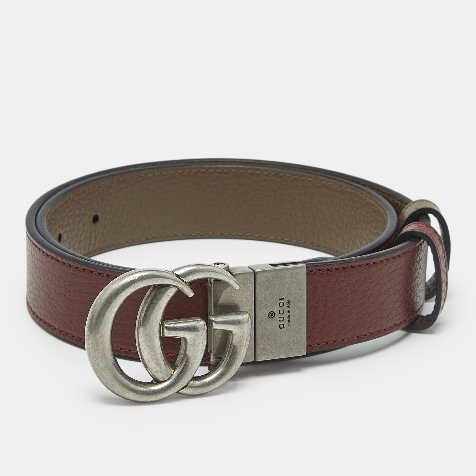 

Gucci Burgundy/Brown Leather GG Marmont Reversible Belt