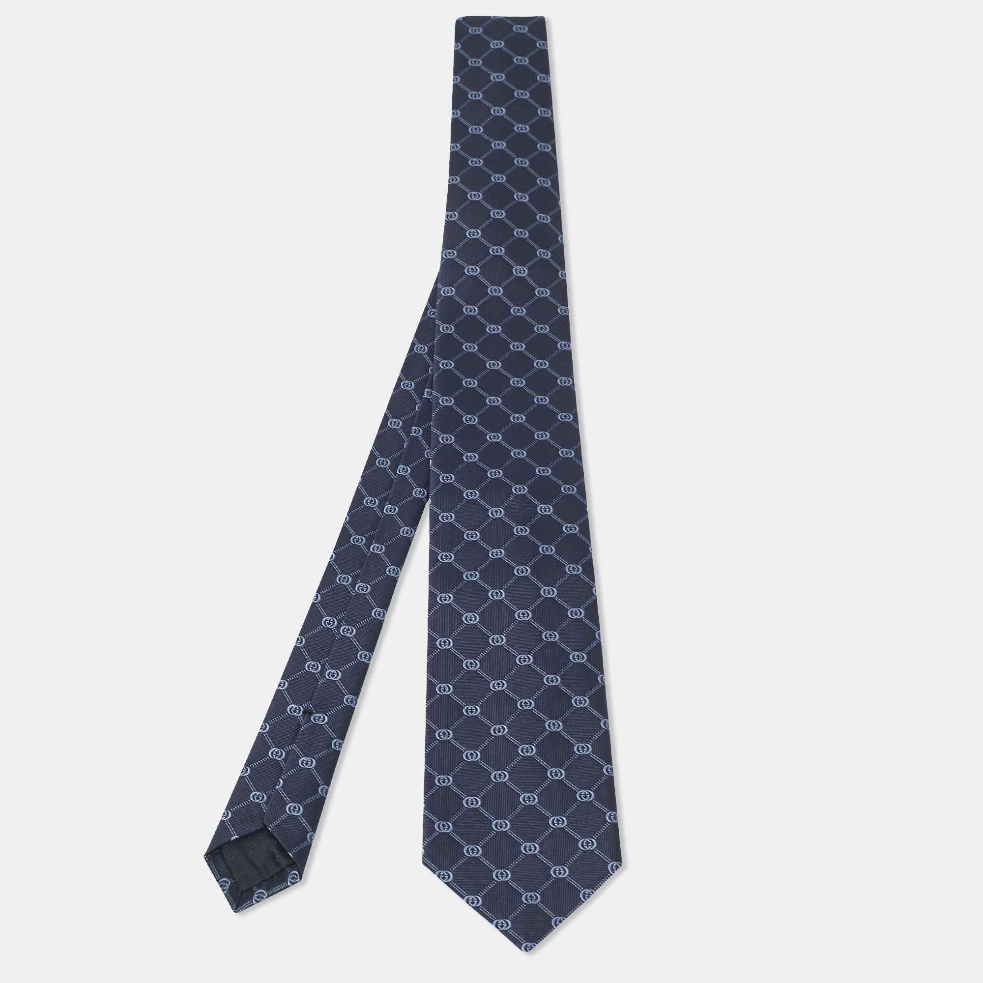 

Gucci Navy Blue GG Interlock Pattern Silk Tie