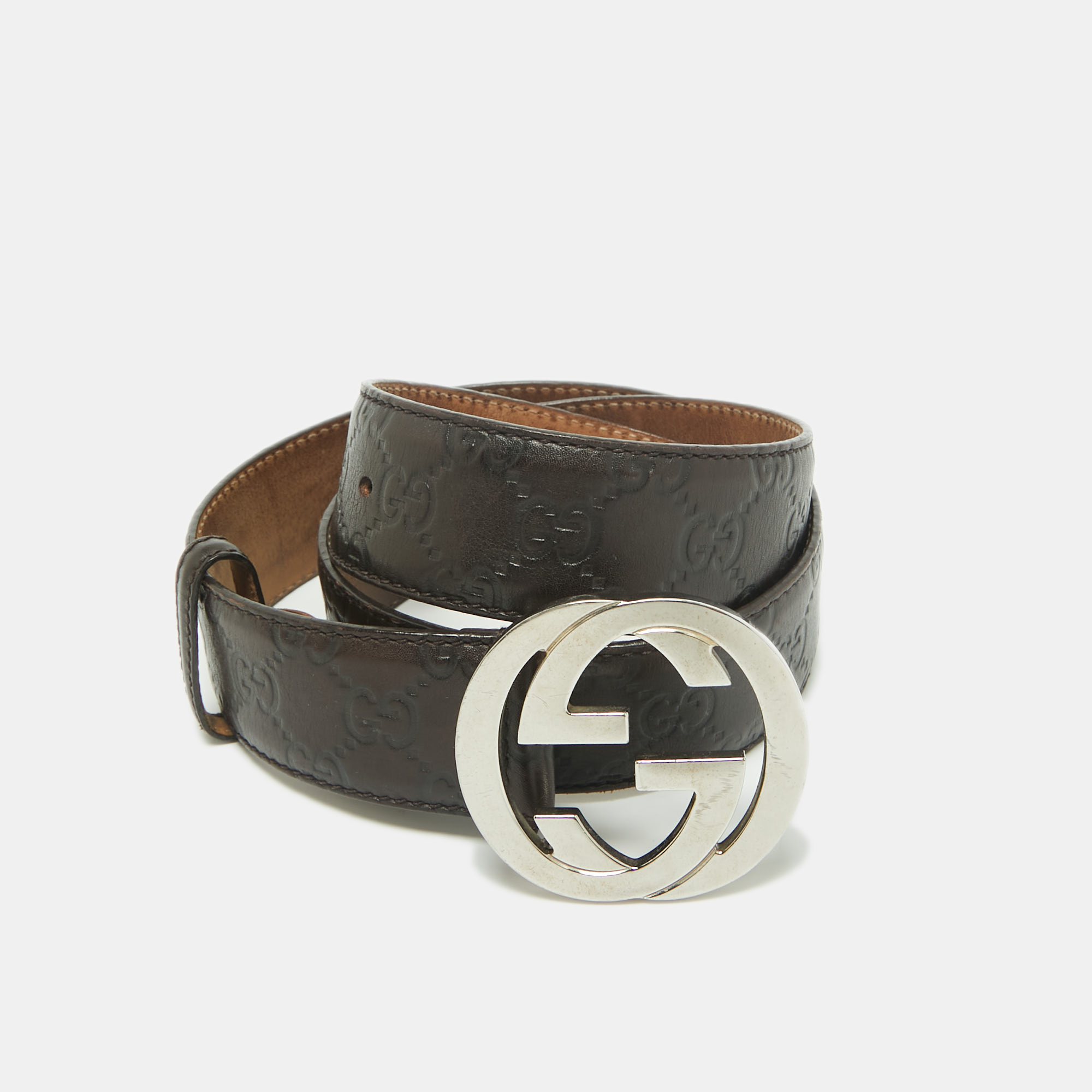 Gucci Brown Guccissima Leather Interlocking G Buckle Belt 90 CM