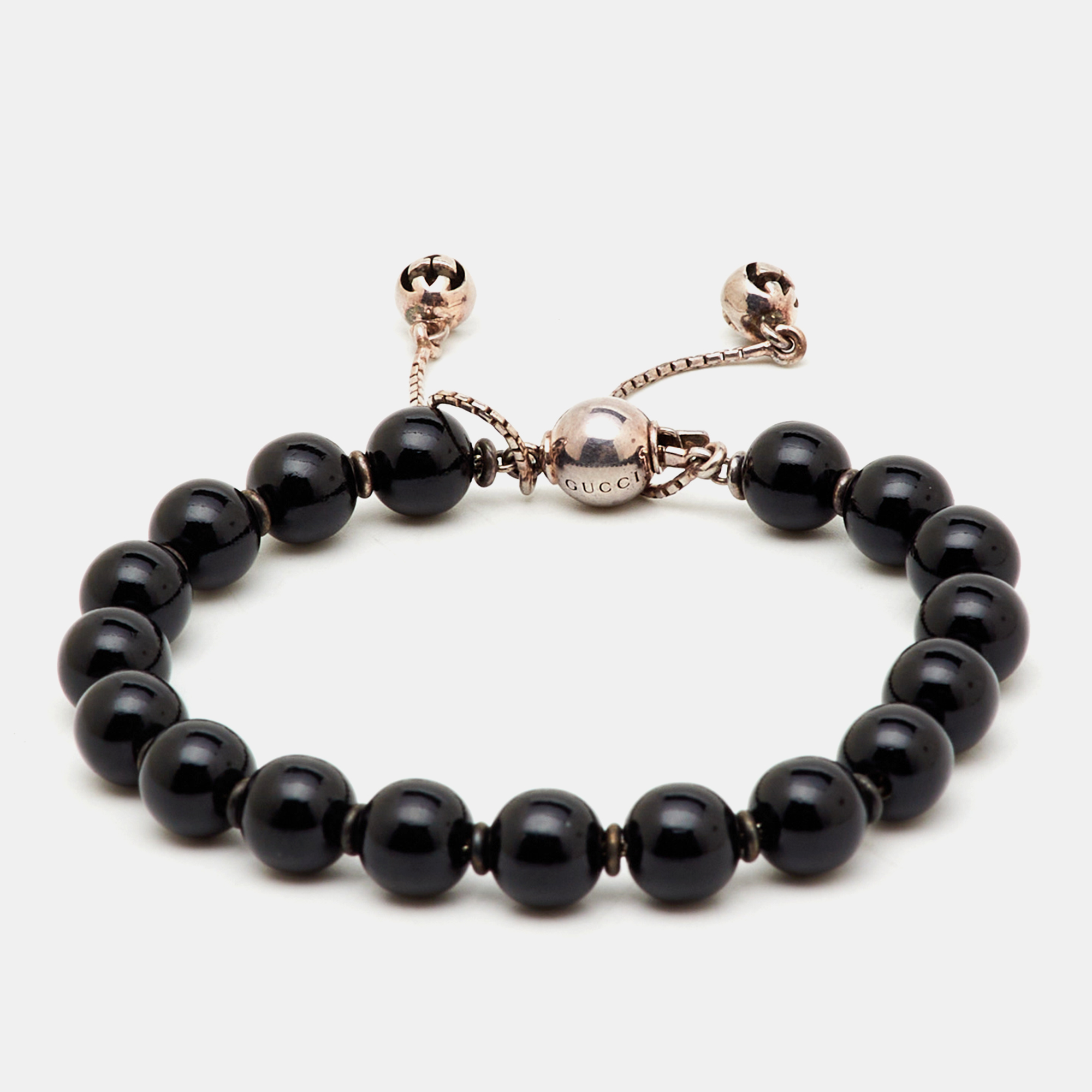 

Gucci Boule Britt Black Beads Sterling Silver Bracelet 16