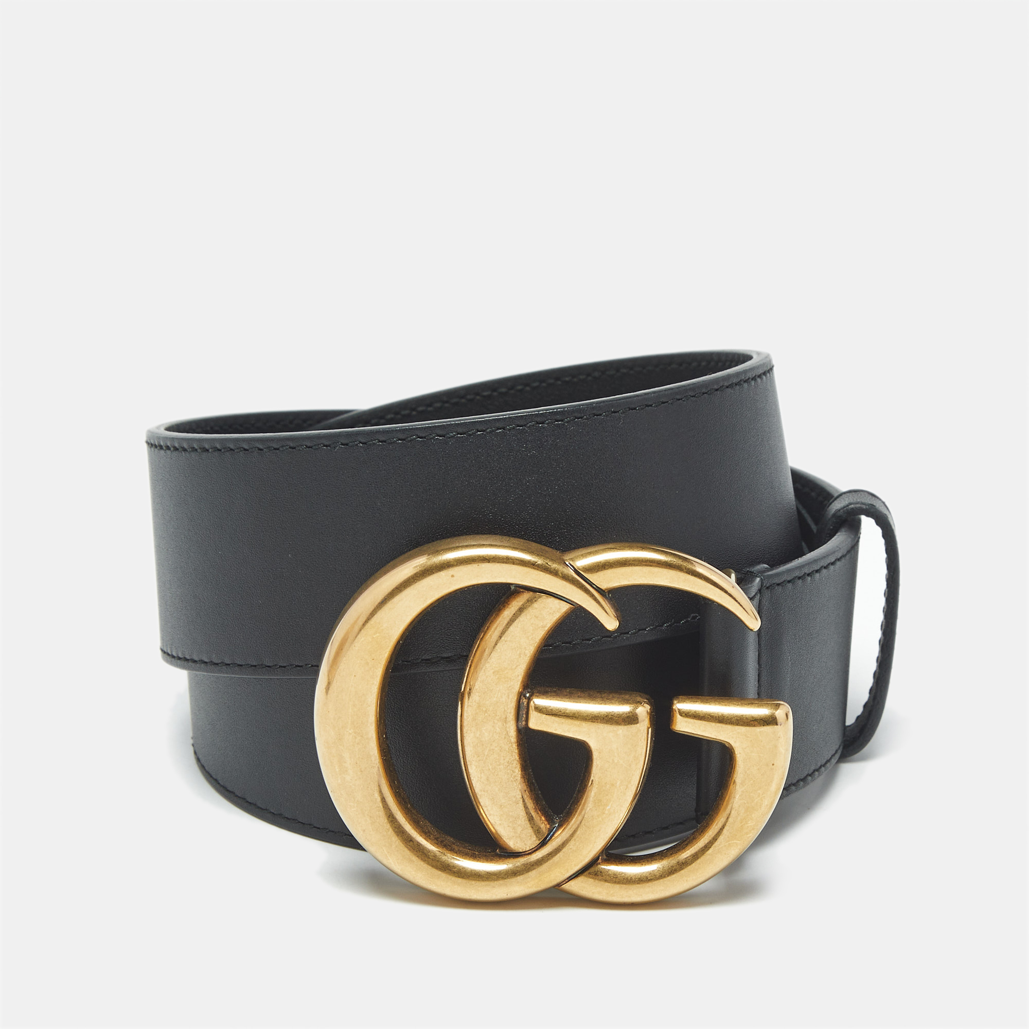 

Gucci Black Leather GG Marmont Buckle Belt