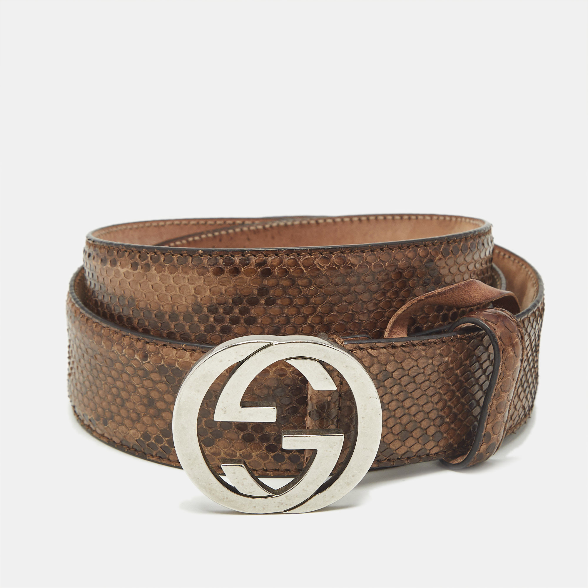 

Gucci Brown Python Interlocking G Buckle Belt 100CM