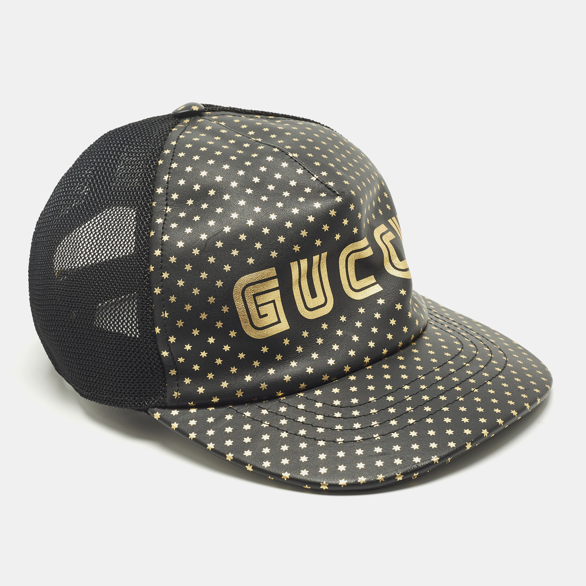 

Gucci Black Guccy Stars Leather and Mesh Tucker Cap M