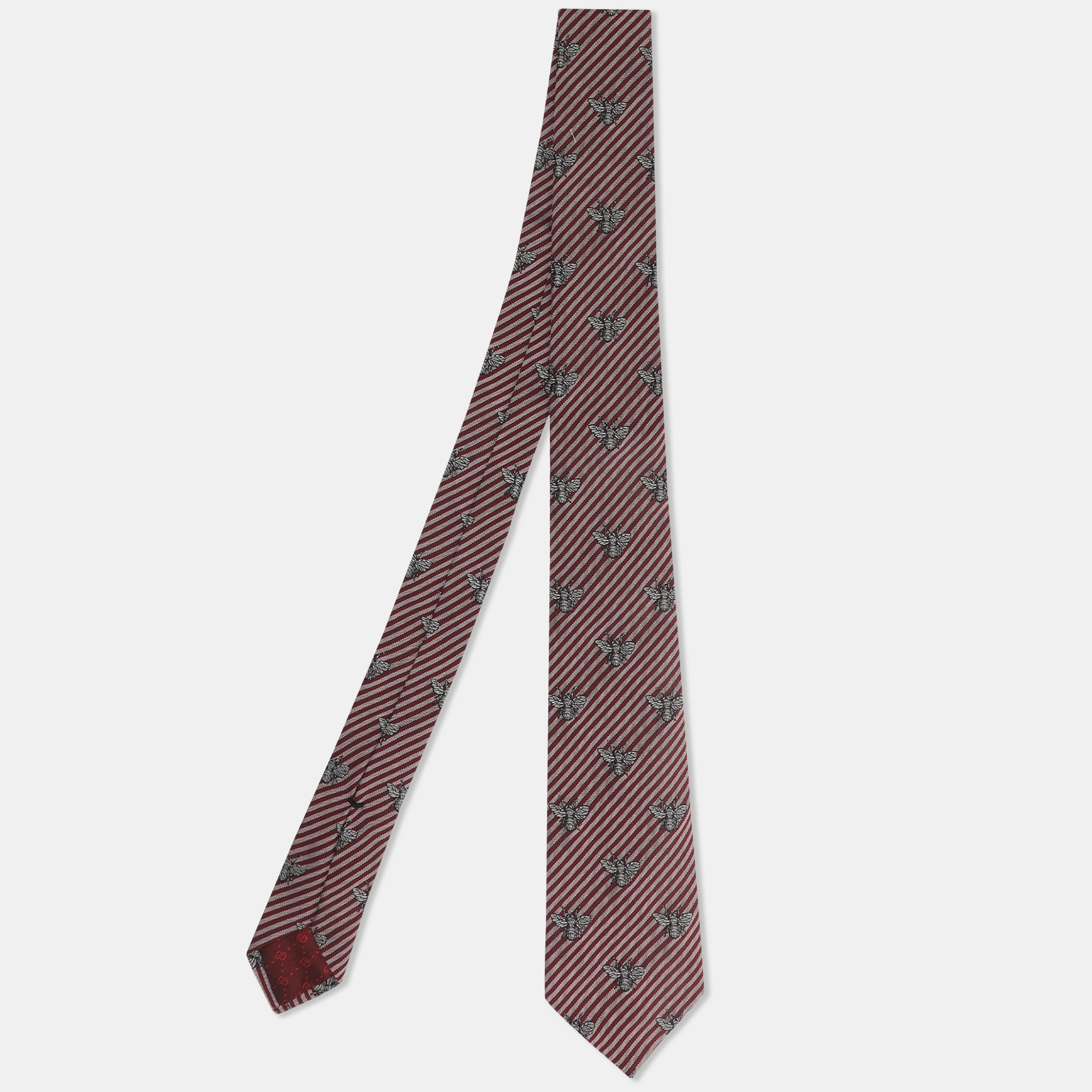 

Gucci Red Stripe Bee Motif Silk and Cotton Tie