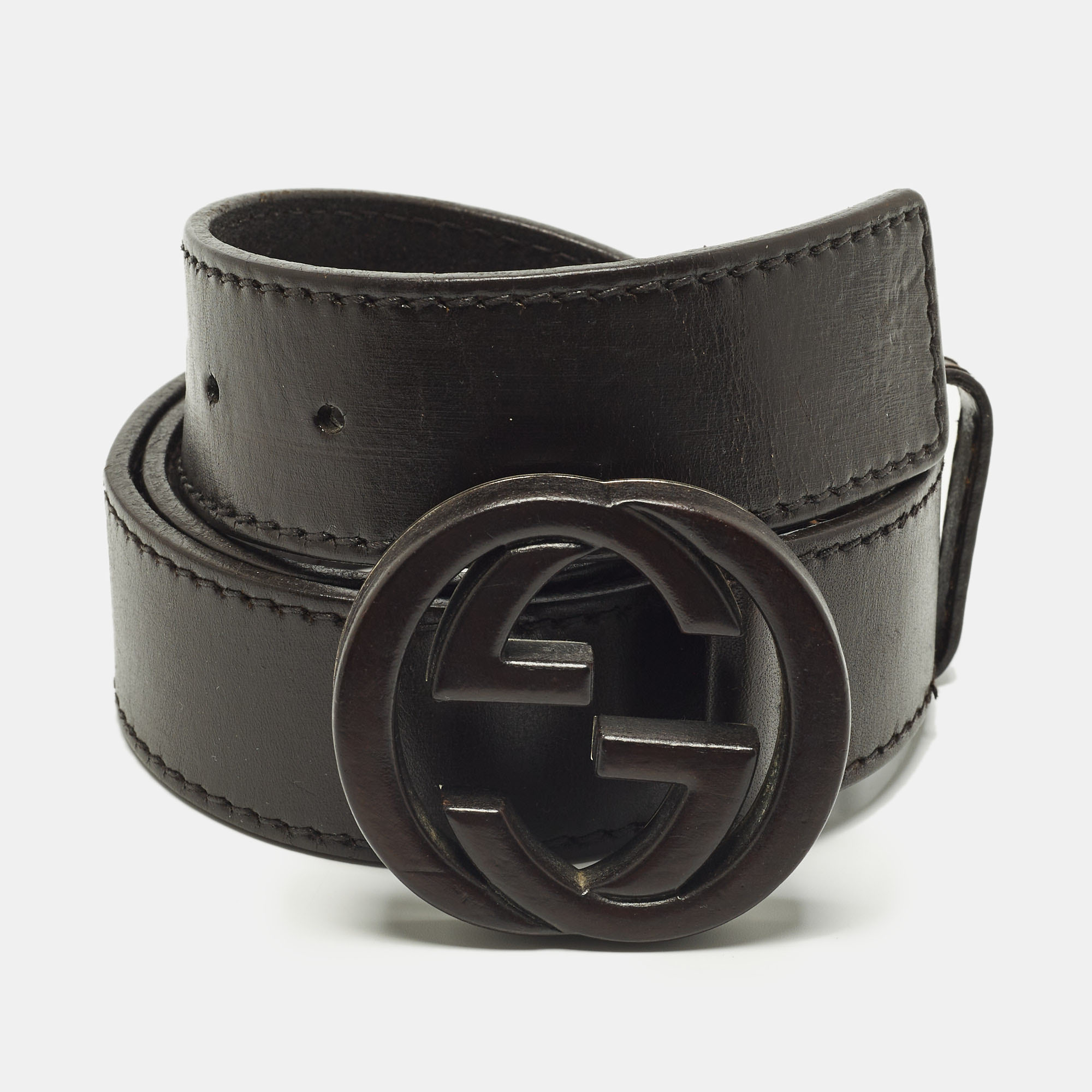 

Gucci Interlocking G 85CM Belt Dark Brown Leather