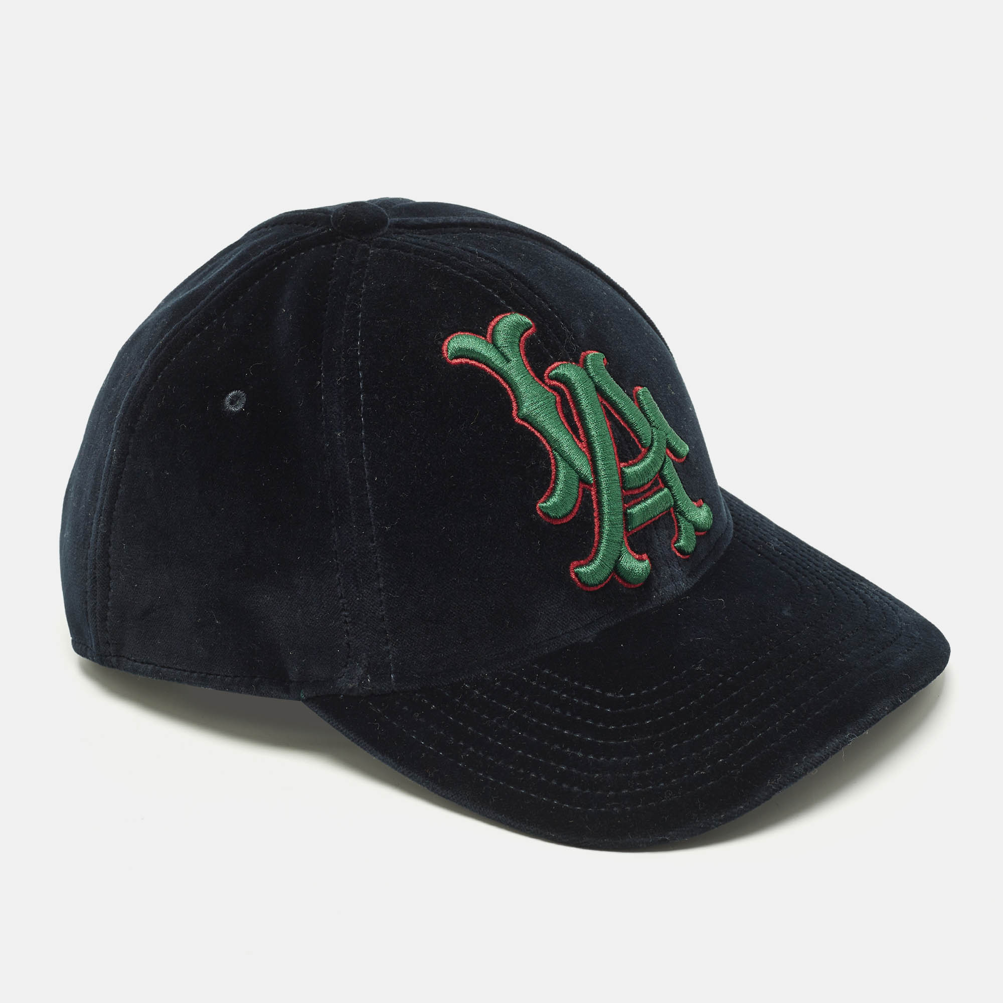 

Gucci X MLB Navy Blue LA Embroidered Velvet Baseball Cap